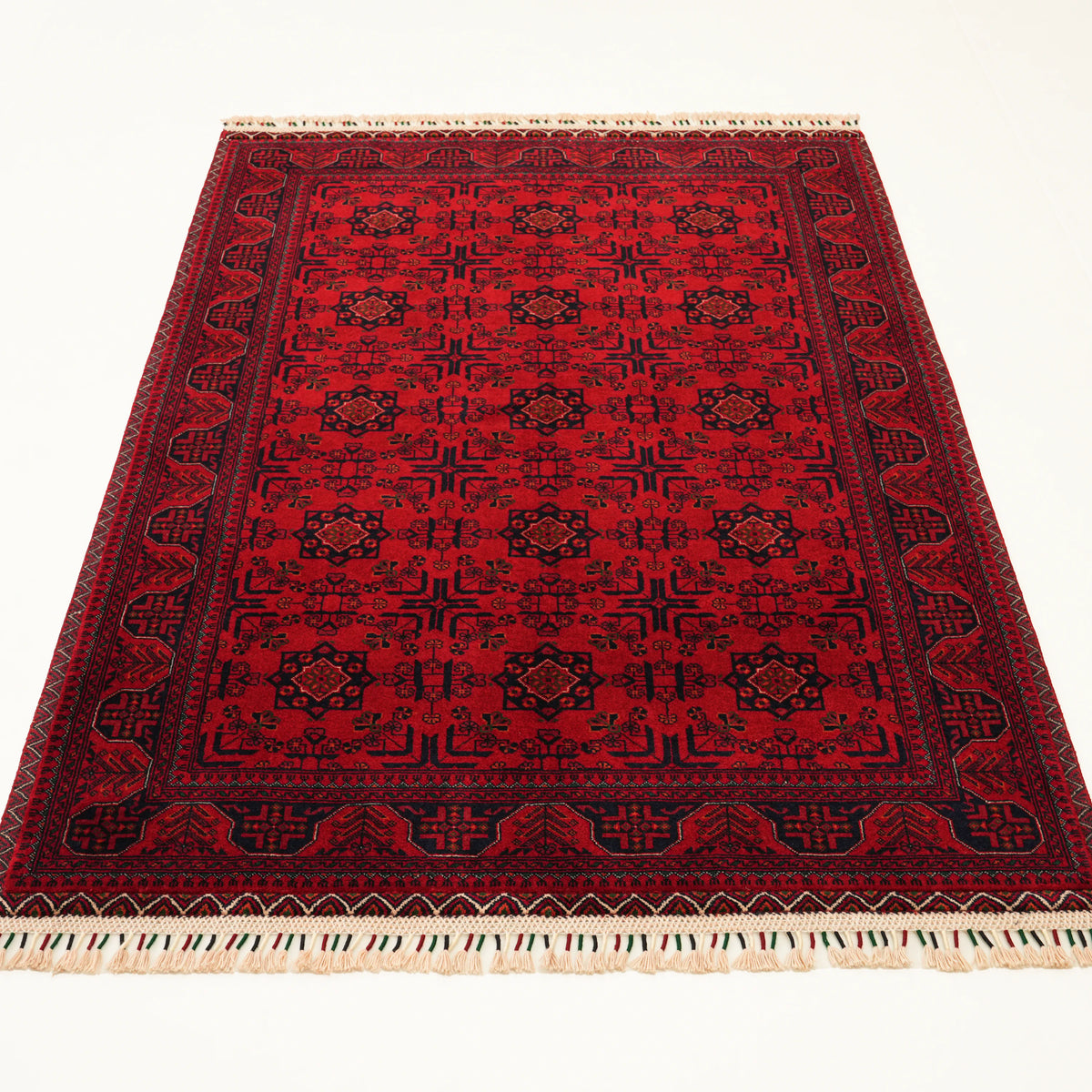El Dokuma Afgan Desenli Bordo Yün Etnik Bilicik Halı — 125x183 cm