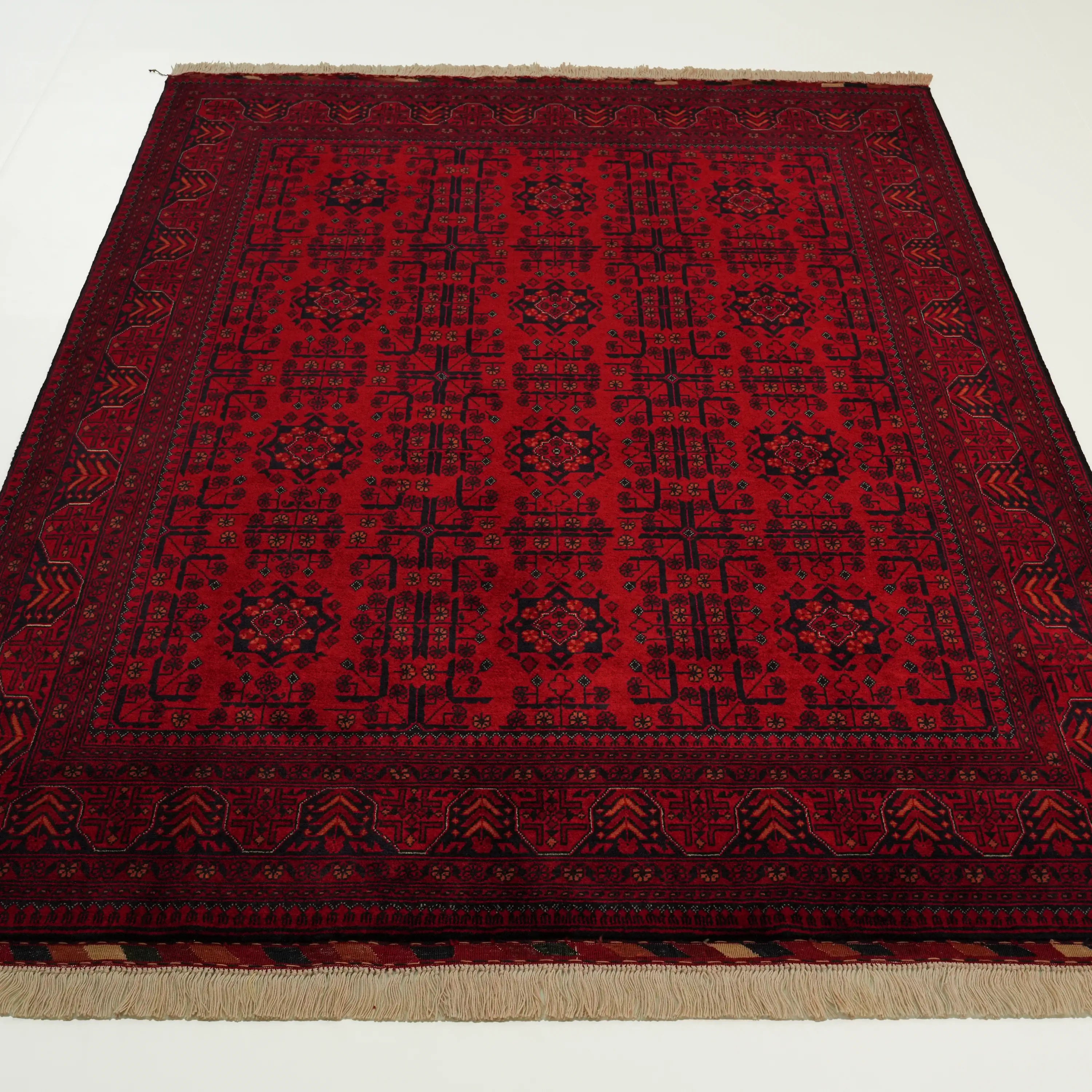 El Dokuma Afgan Desenli Bordo Yün Etnik Bilicik Halı