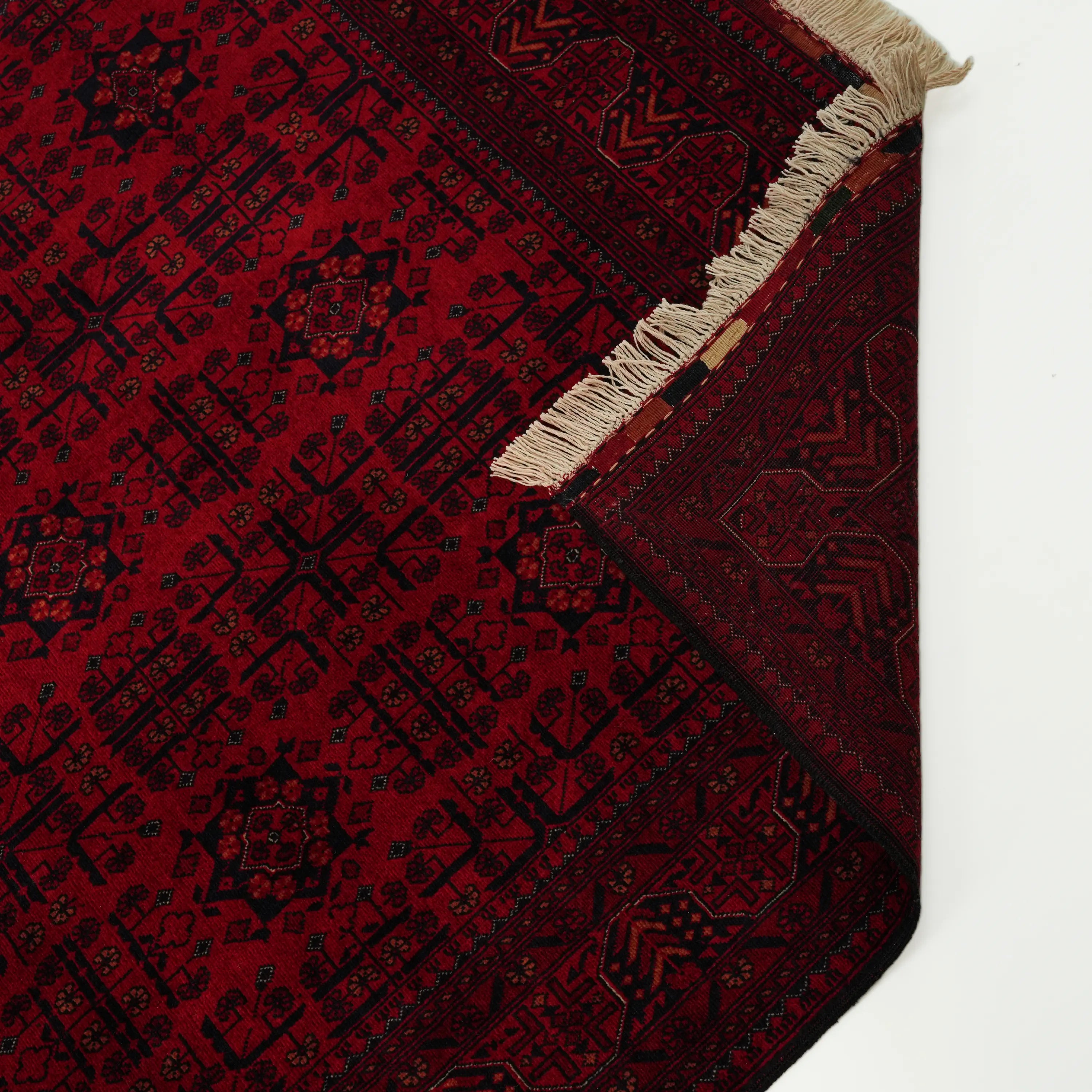 Handwoven Afghan Pattern Burgundy Wool Ethnic Bilicik Rug