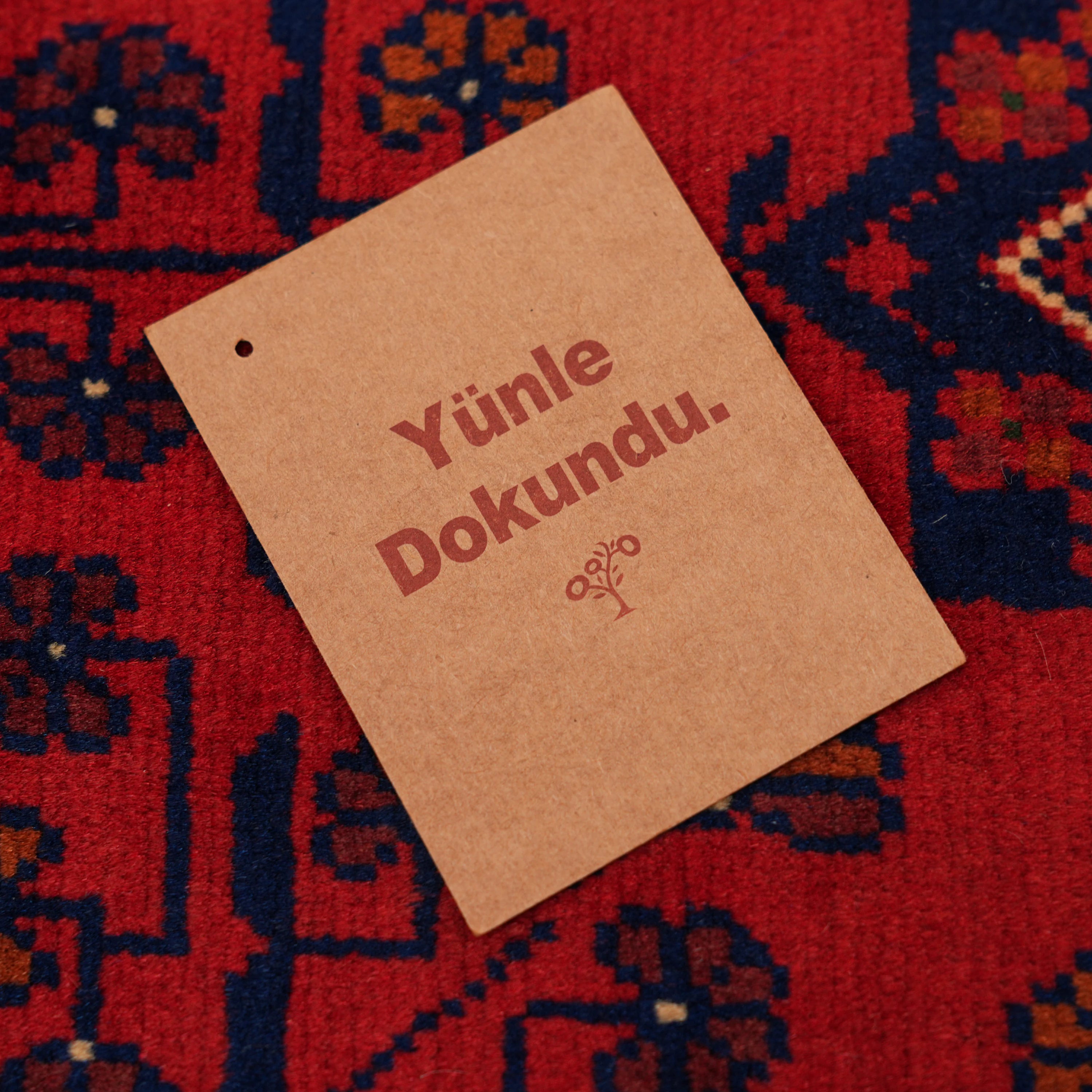 El Dokuma Afgan Desenli Bordo Yün Khamyap Halı