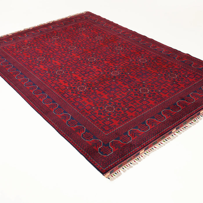 El Dokuma Afgan Desenli Bordo Yün Khamyap Halı, 168x239 cm — Halıcızade