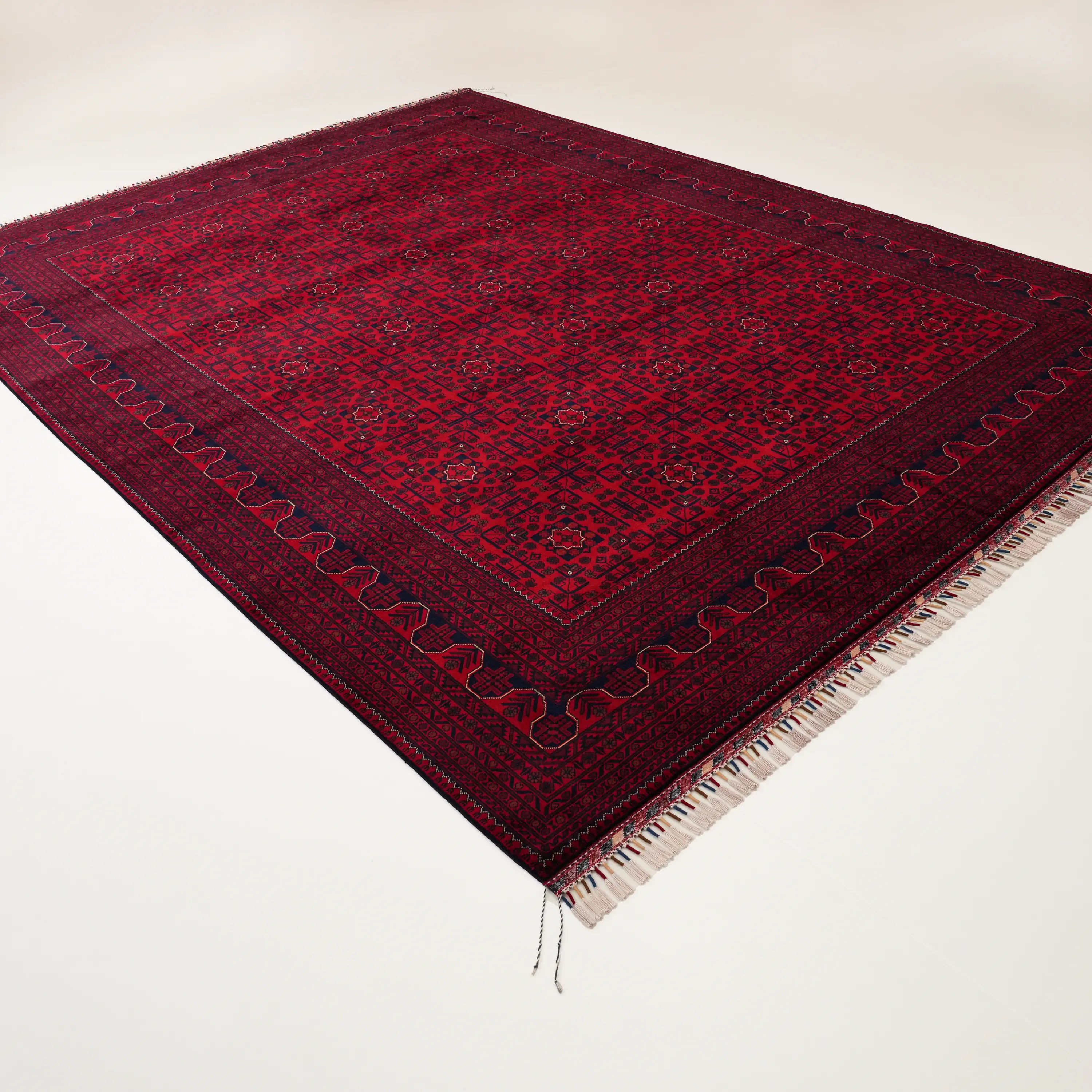 El Dokuma Afgan Desenli Bordo Yün Khamyap Halı