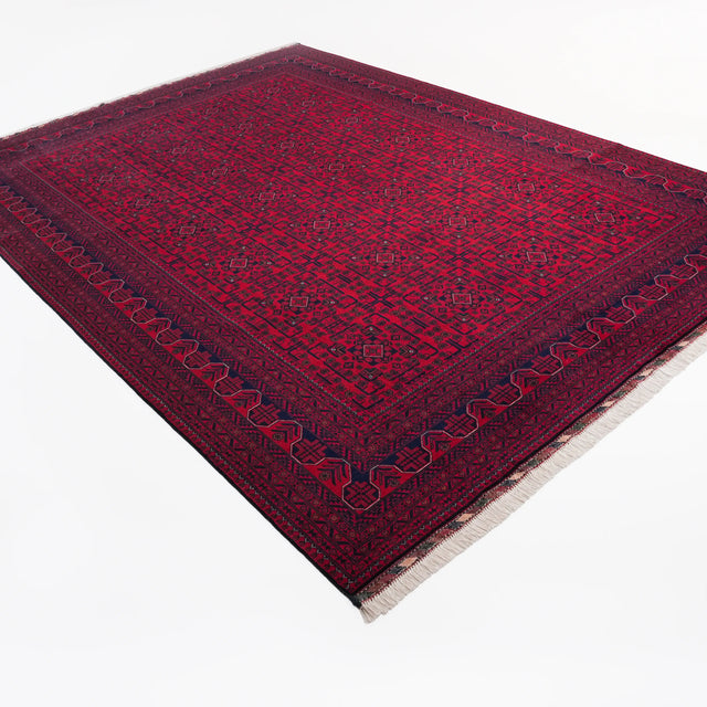 El Dokuma Afgan Desenli Bordo Yün Khamyap Halı, 253x350 cm — Halıcızade