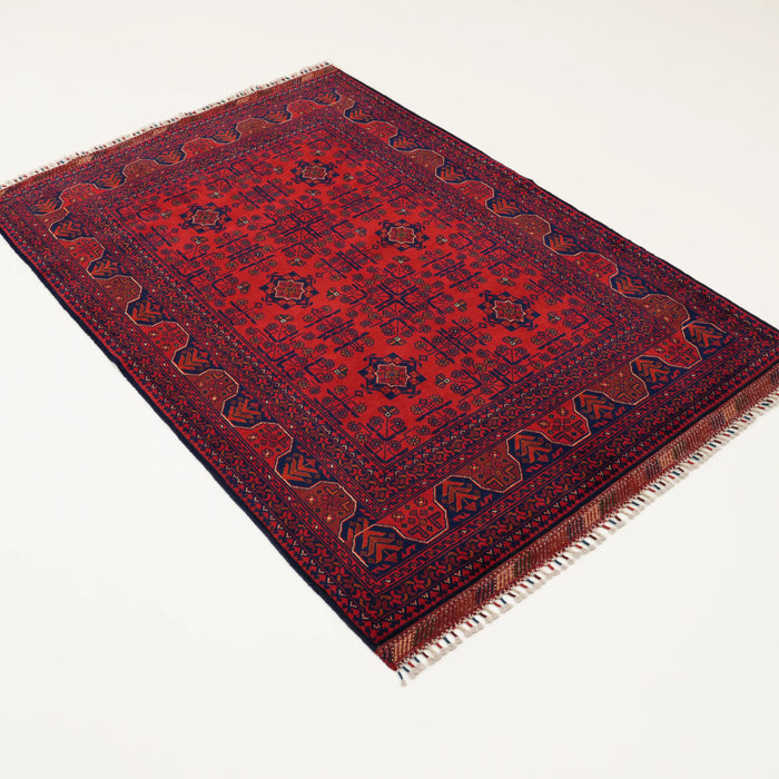 El Dokuma Afgan Desenli Bordo Yün Khamyap Halı, 121x176 cm — Halıcızade