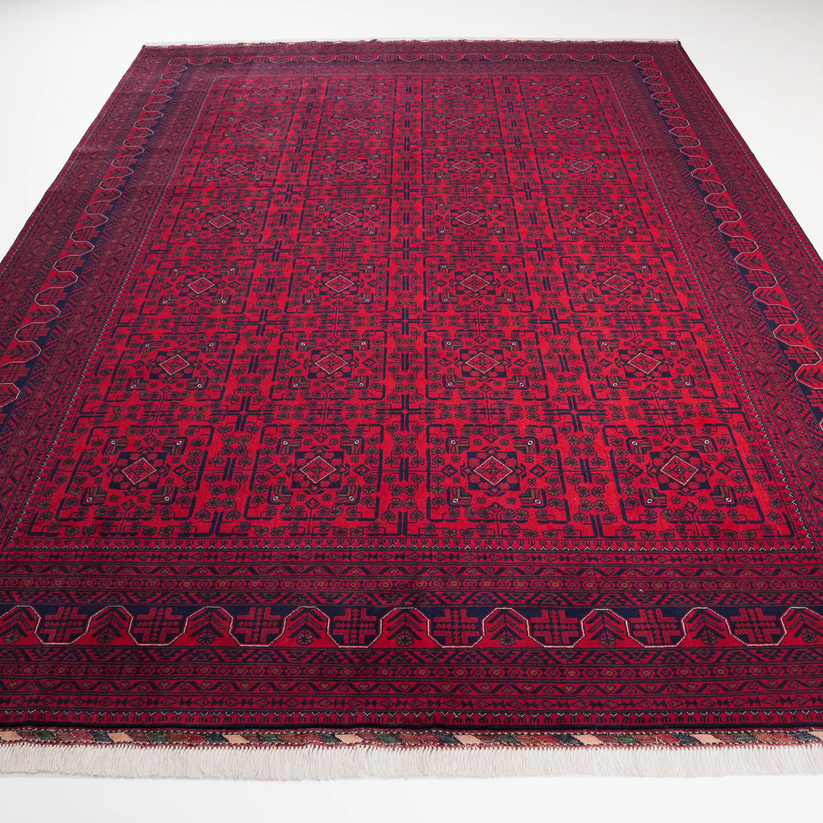 Burgundy Afghan Hand-Knotted Wool Khamyap Rug — 253x350 cm