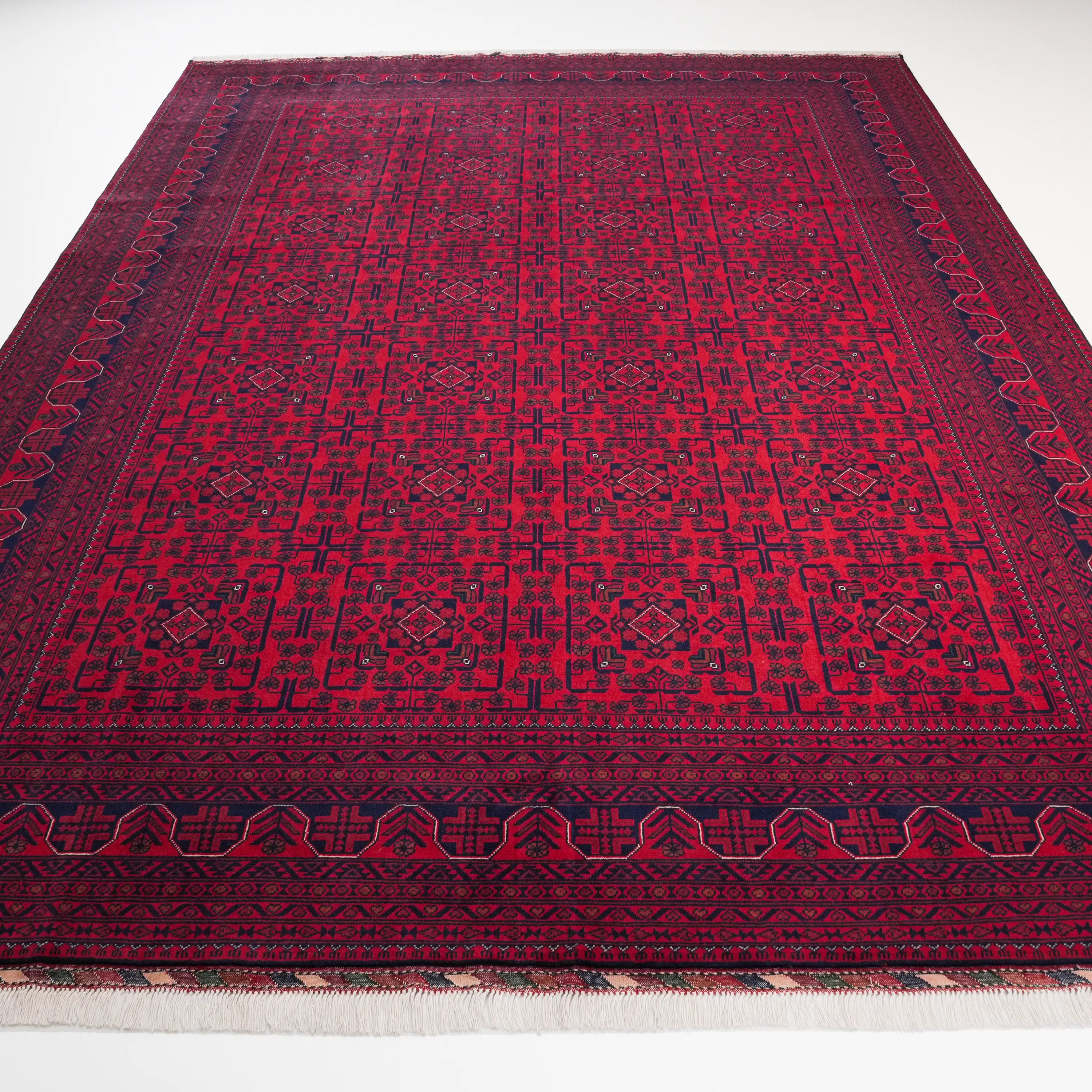 El Dokuma Afgan Desenli Bordo Yün Khamyap Halı