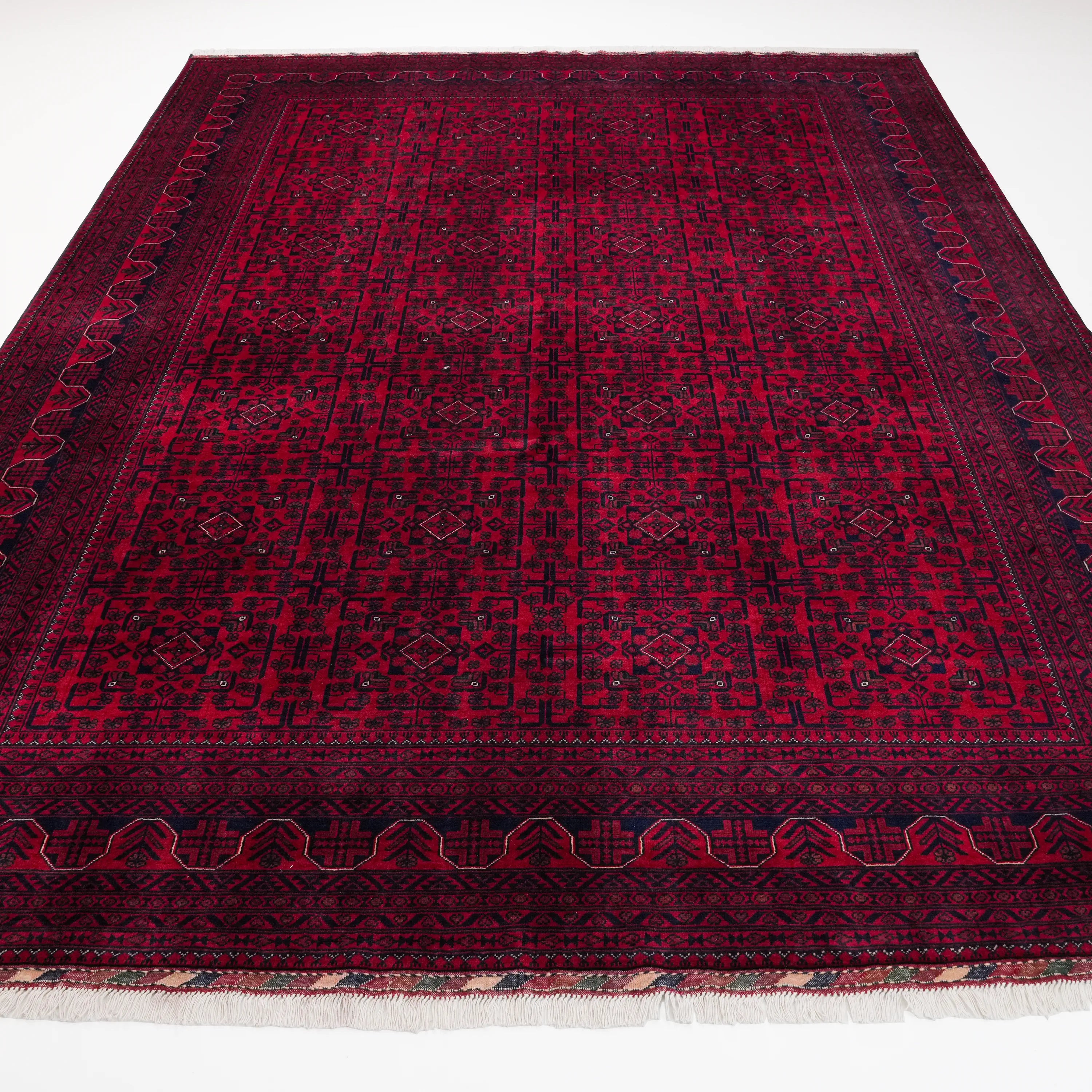 Handwoven Afghan Pattern Burgundy Wool Khamyap Rug