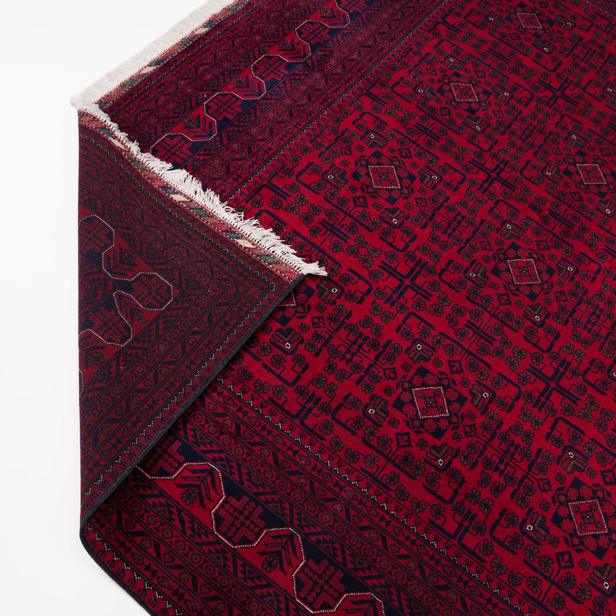 Burgundy Afghan Hand-Knotted Wool Khamyap Rug — office rug
