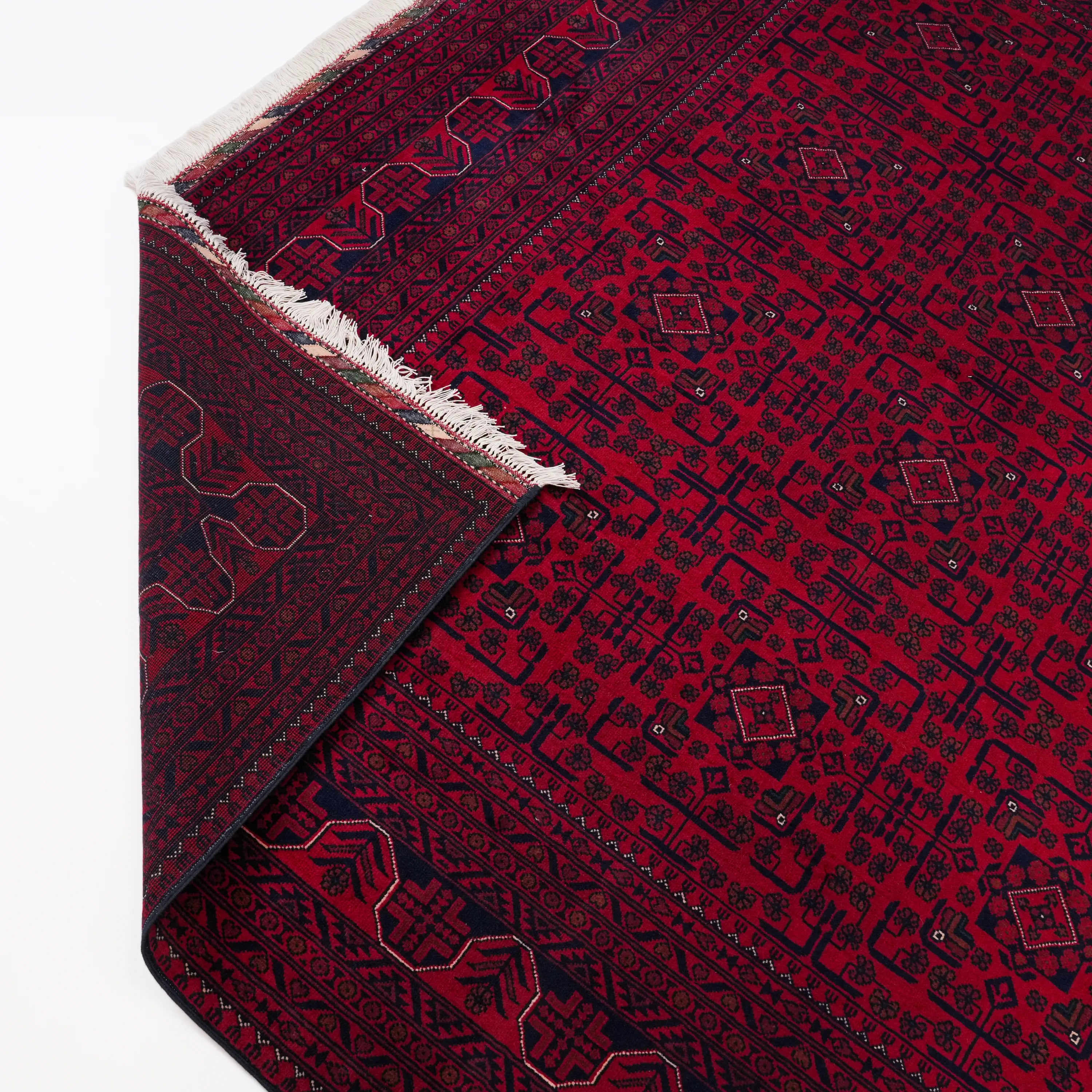 Handwoven Afghan Pattern Burgundy Wool Khamyap Rug