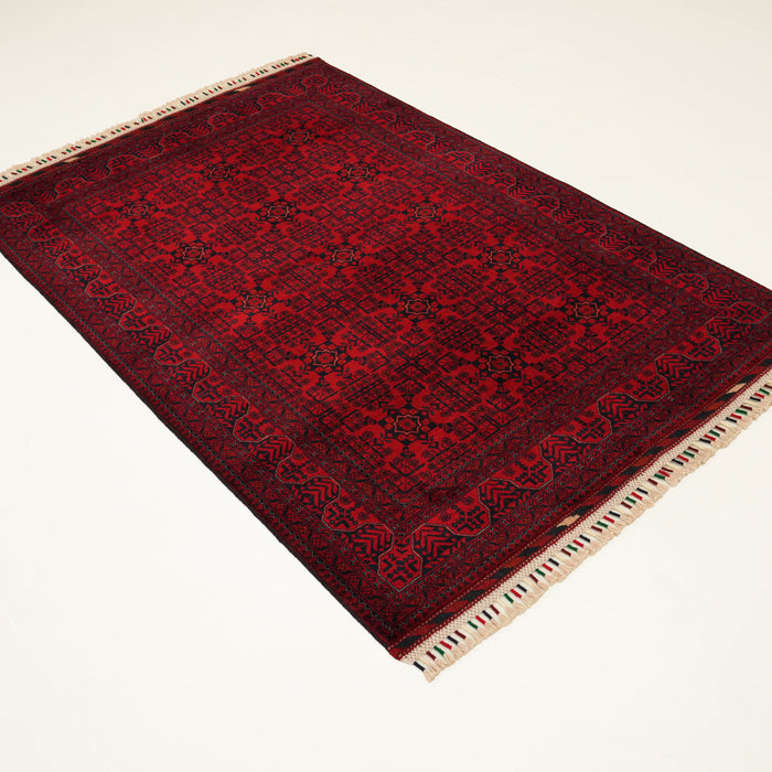 El Dokuma Afgan Desenli Etnik Bordo Yün Bilicik Halı, 122x181 cm — Halıcızade