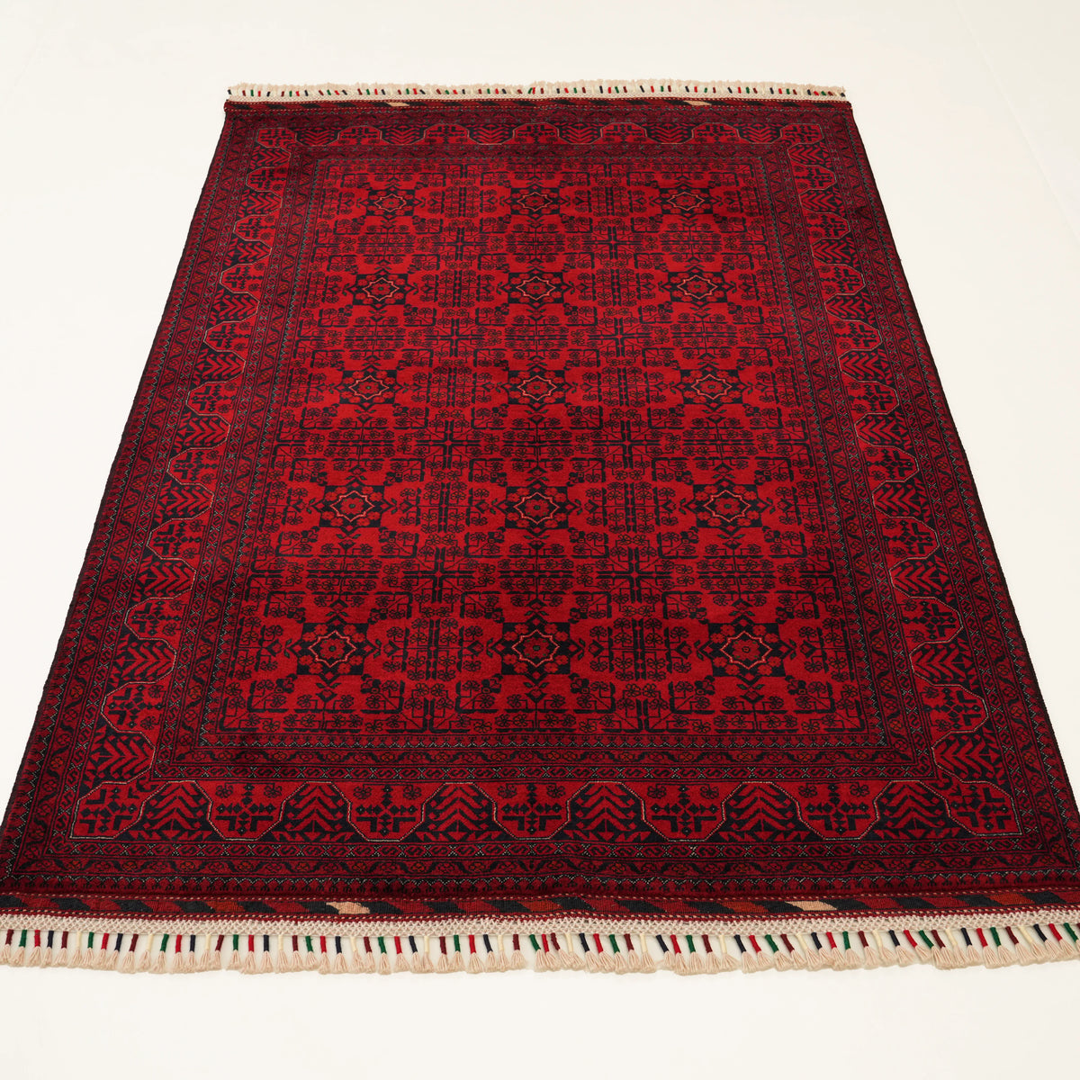 El Dokuma Afgan Desenli Etnik Bordo Yün Bilicik Halı — 122x181 cm