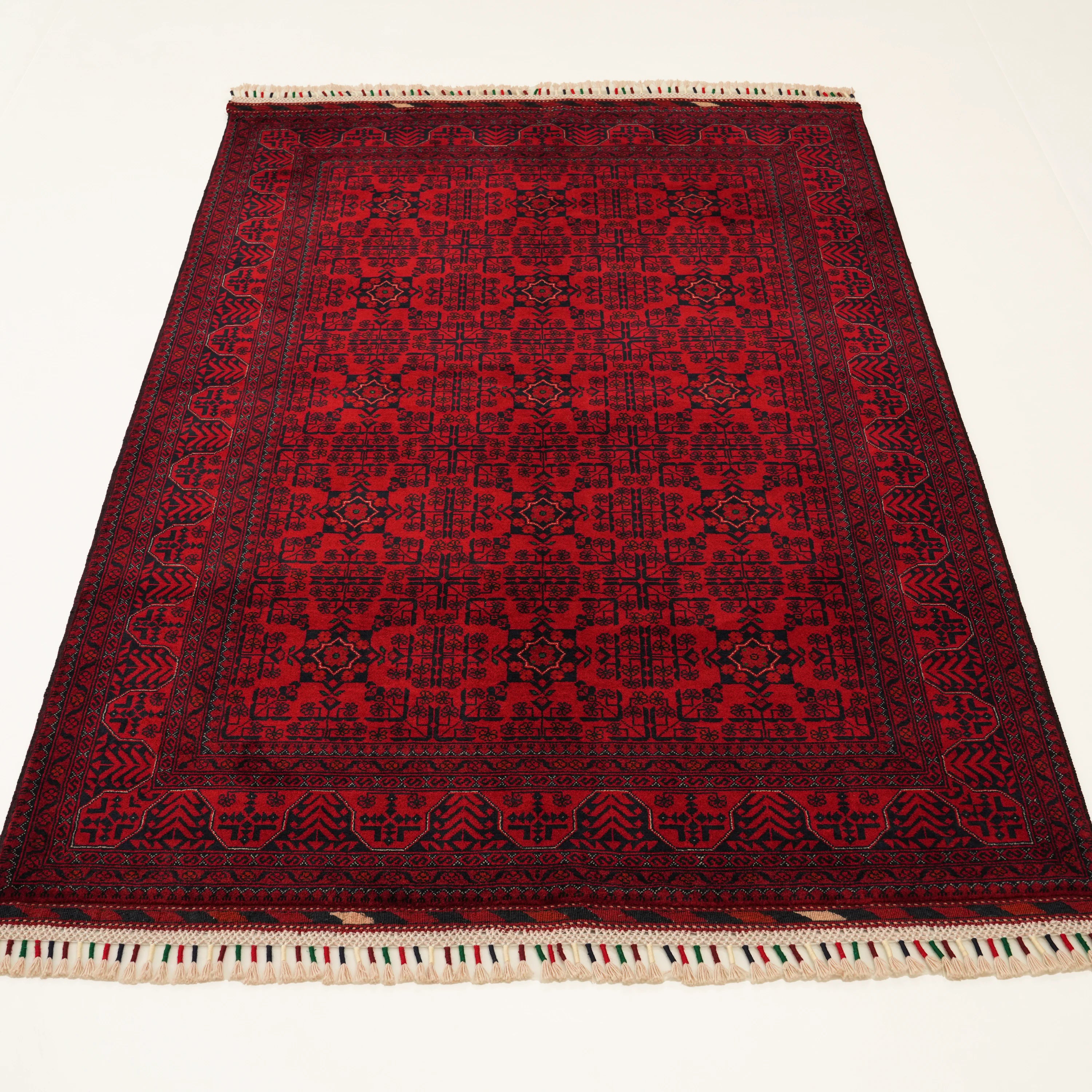Handwoven Afghan-Patterned Ethnic Burgundy Wool Bilicik Rug
