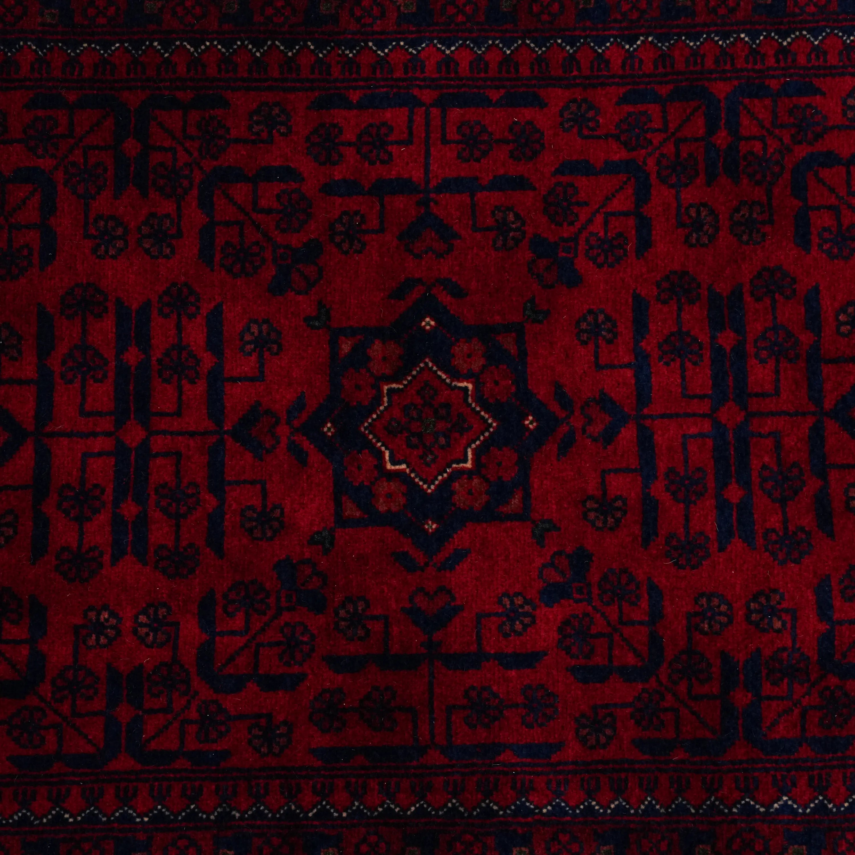 El Dokuma Afgan Desenli Etnik Bordo Yün Bilicik Halı