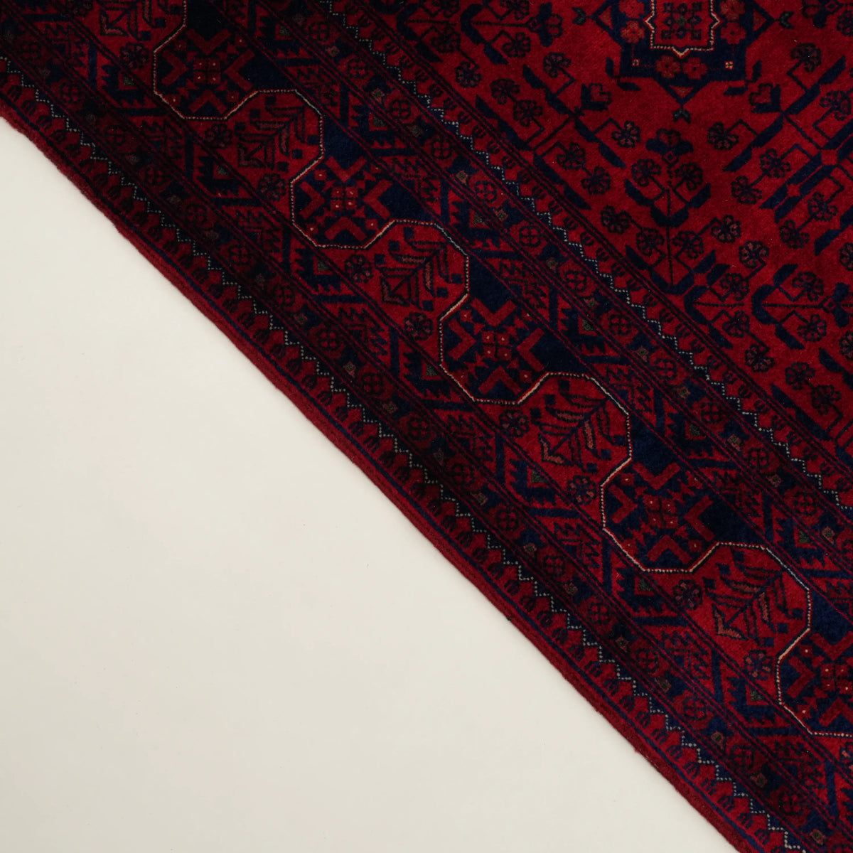 El Dokuma Afgan Desenli Etnik Bordo Yün Bilicik Halı - 86x309 cm