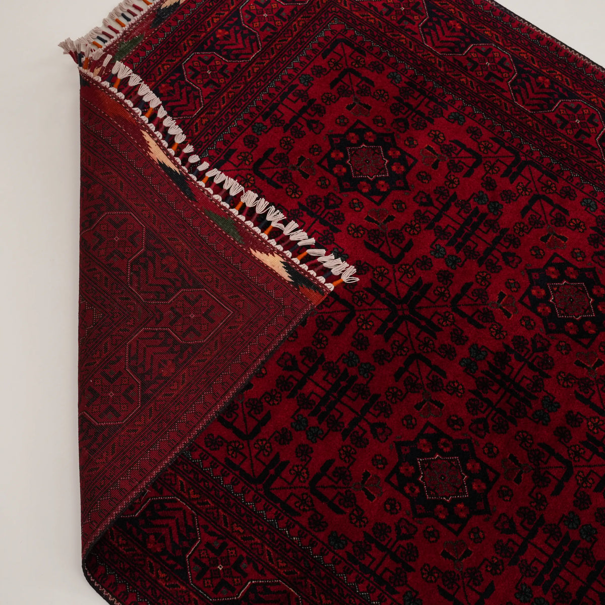 El Dokuma Afgan Desenli Etnik Bordo Yün Bilicik Halı - 108x485 cm