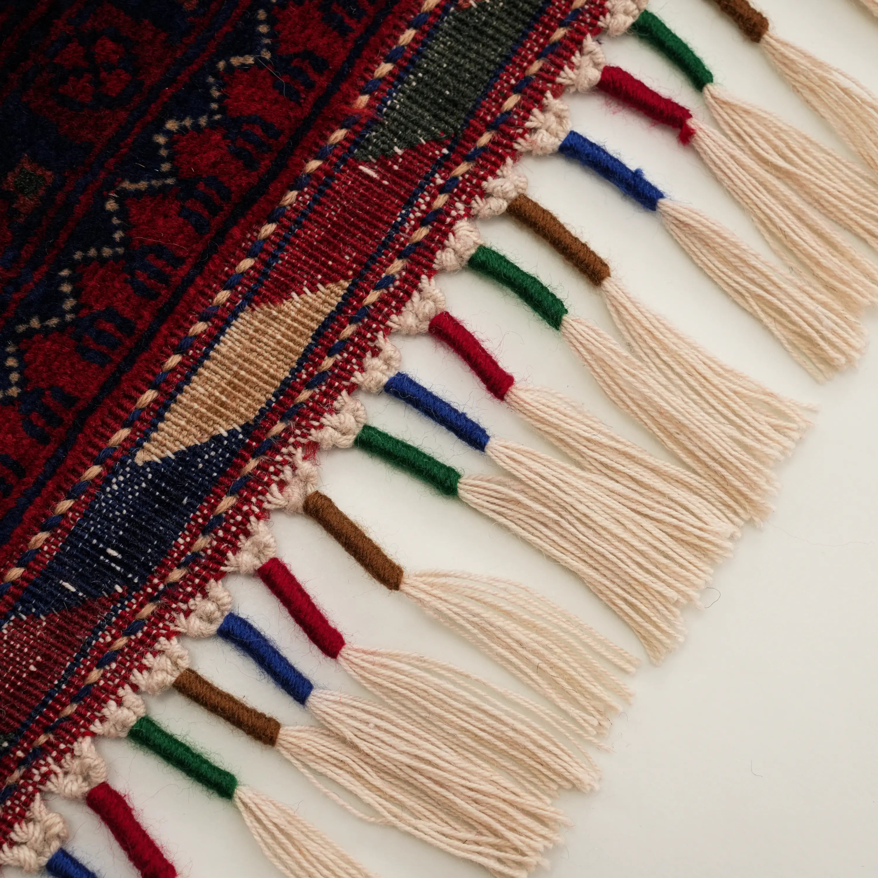 El Dokuma Afgan Desenli Etnik Bordo Yün Bilicik Halı