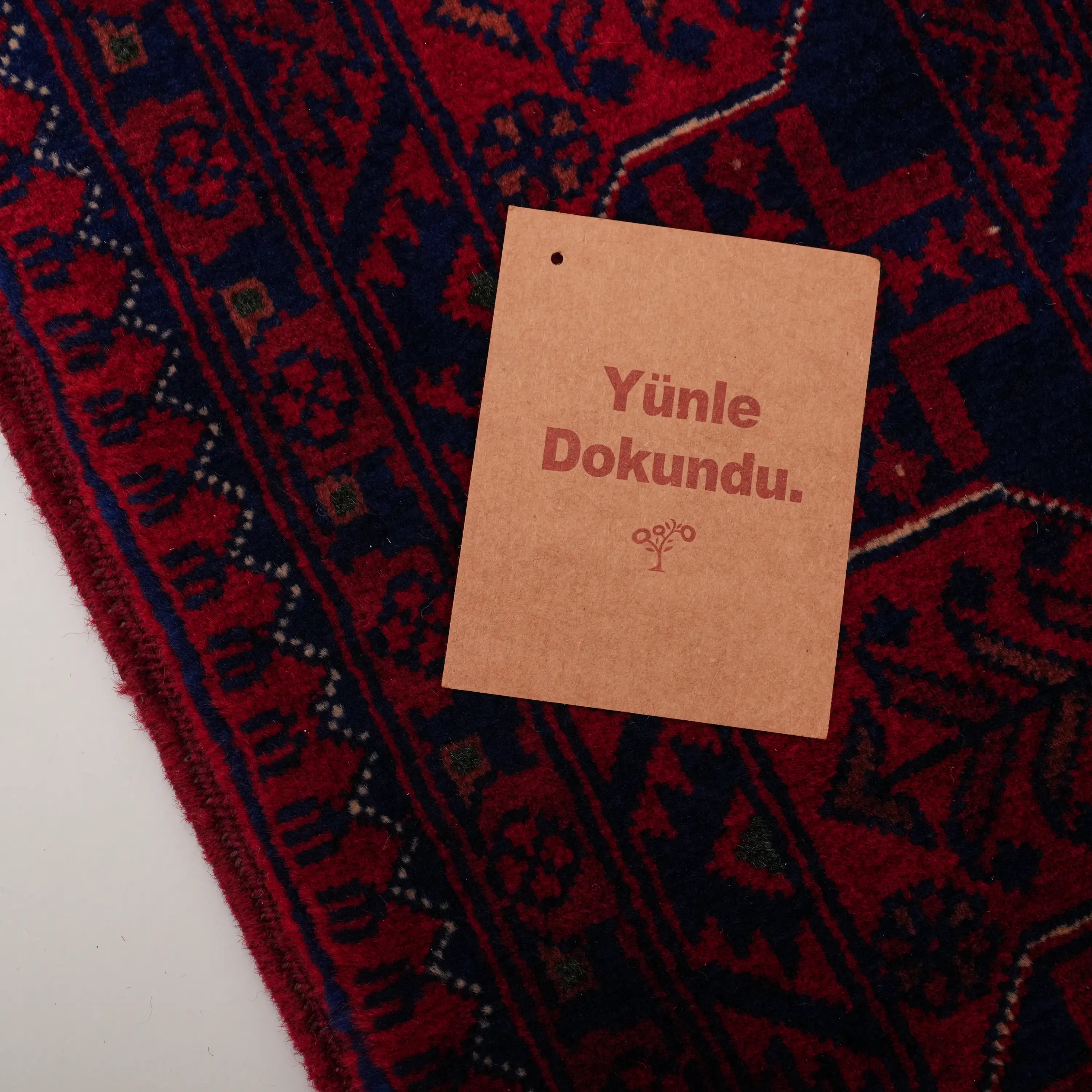 El Dokuma Afgan Desenli Etnik Yün Bordo Bilicik Halı