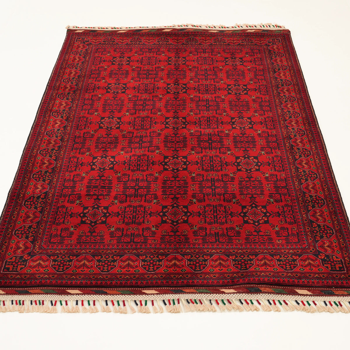 El Dokuma Afgan Desenli Etnik Yün Bordo Bilicik Halı — 124x182 cm