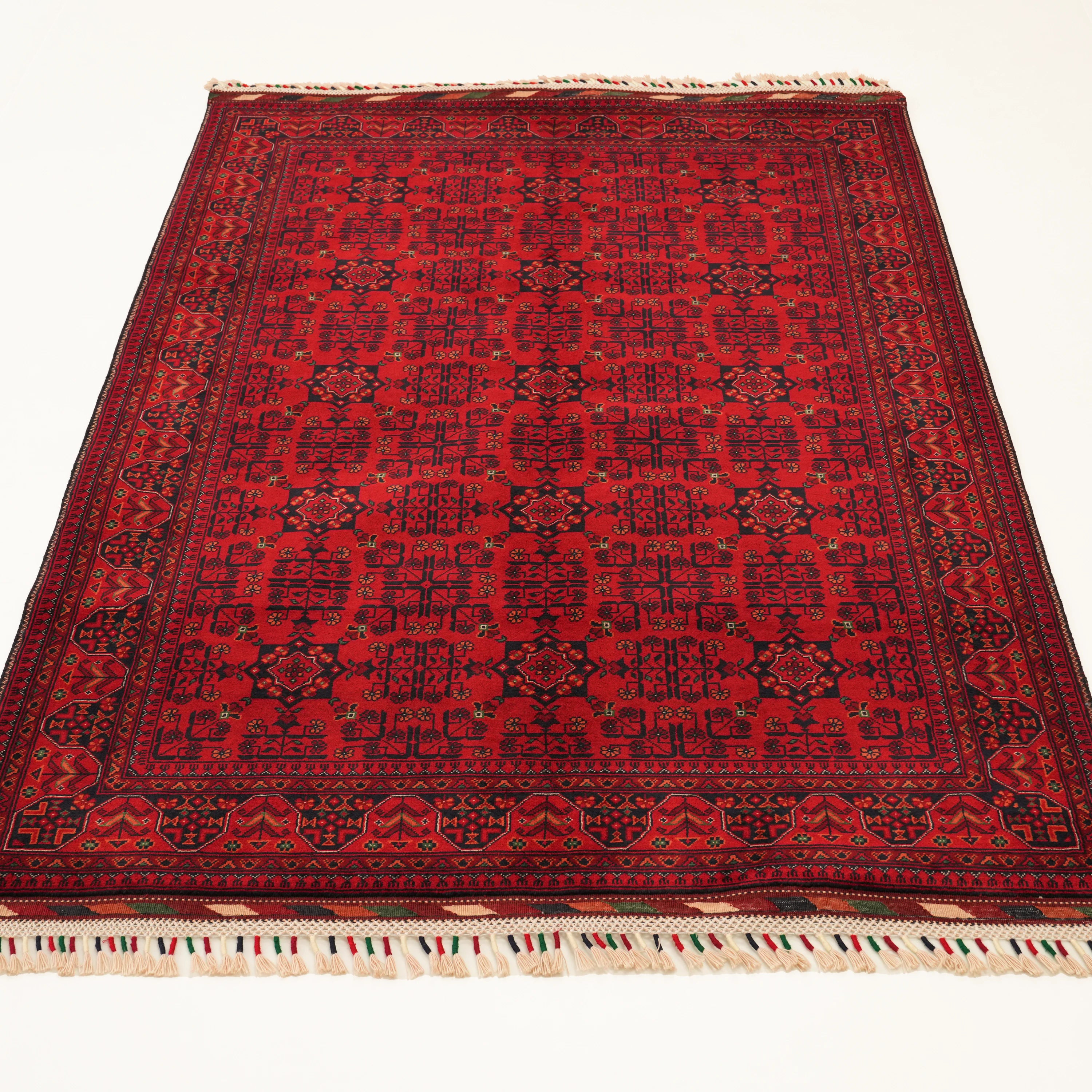 Handwoven Afghan-Patterned Ethnic Wool Burgundy Bilicik Rug