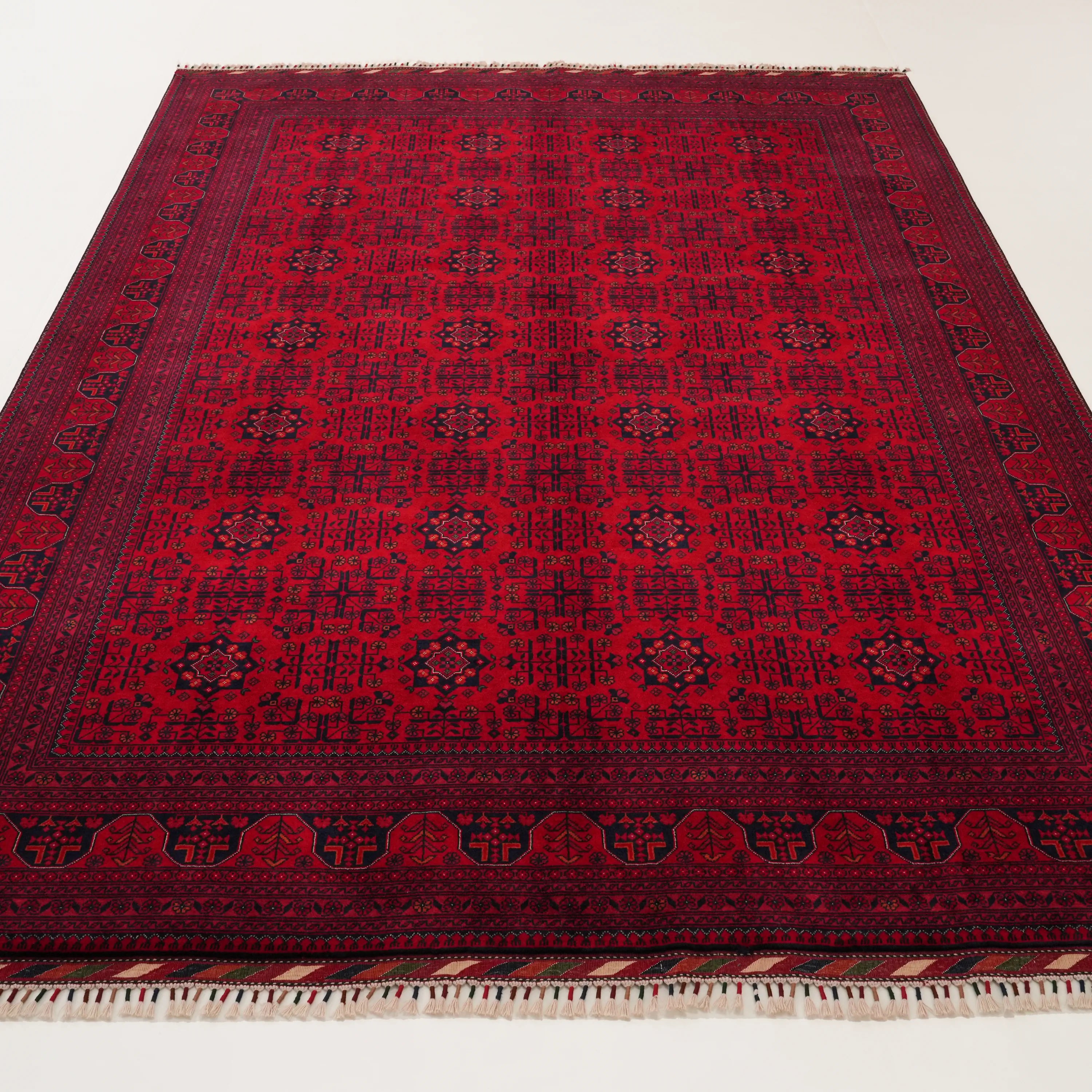 El Dokuma Afgan Desenli Etnik Yün Bordo Bilicik Halı