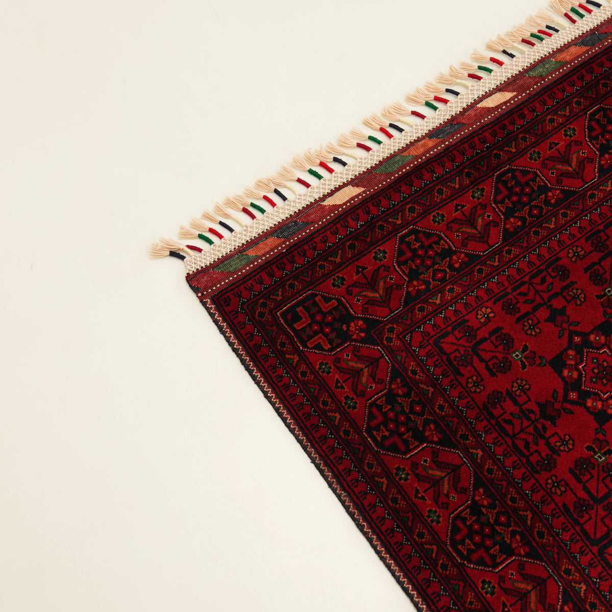 El Dokuma Afgan Desenli Etnik Yün Bordo Bilicik Halı — oturma odası halısı