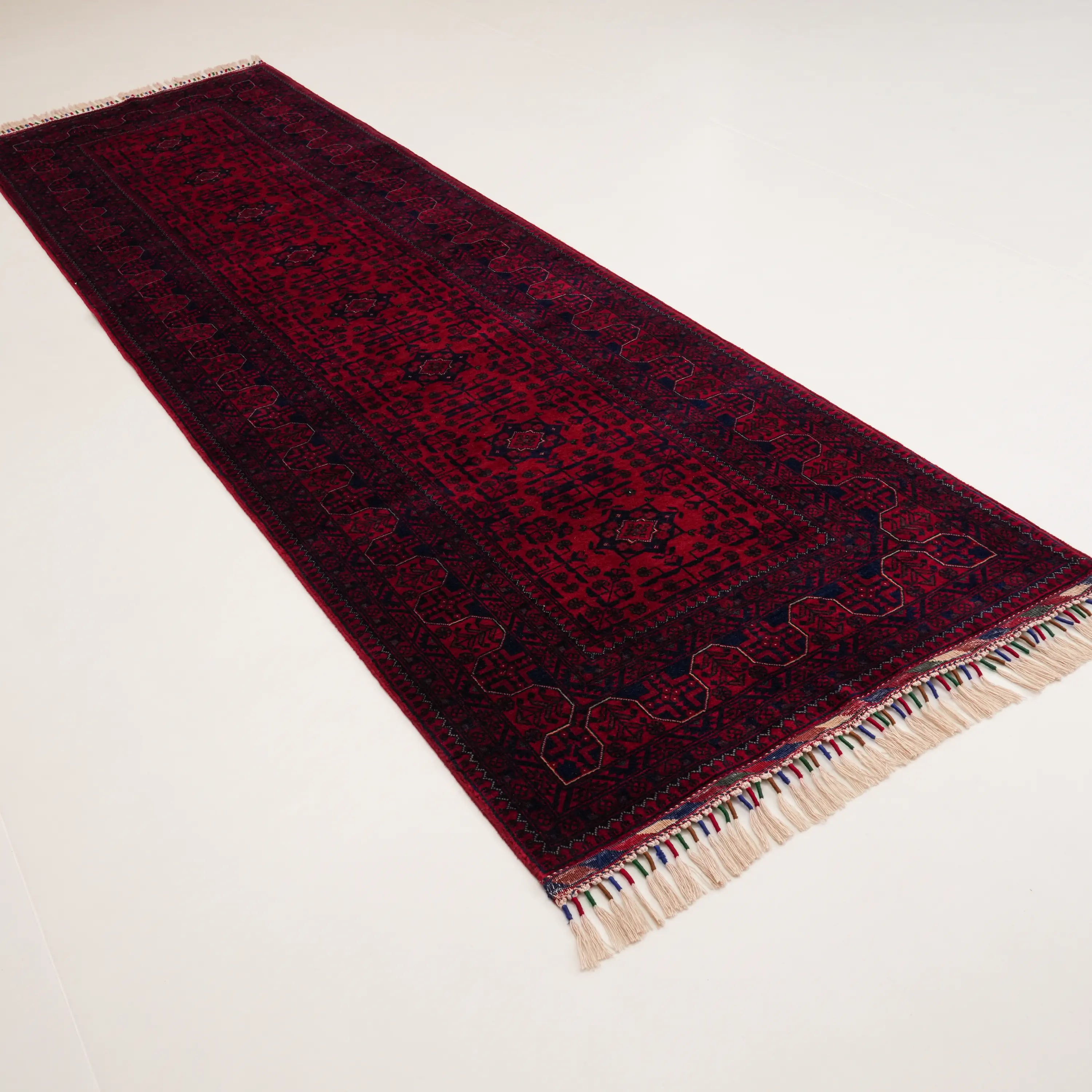 El Dokuma Afgan Desenli Etnik Yün Bordo Bilicik Halı