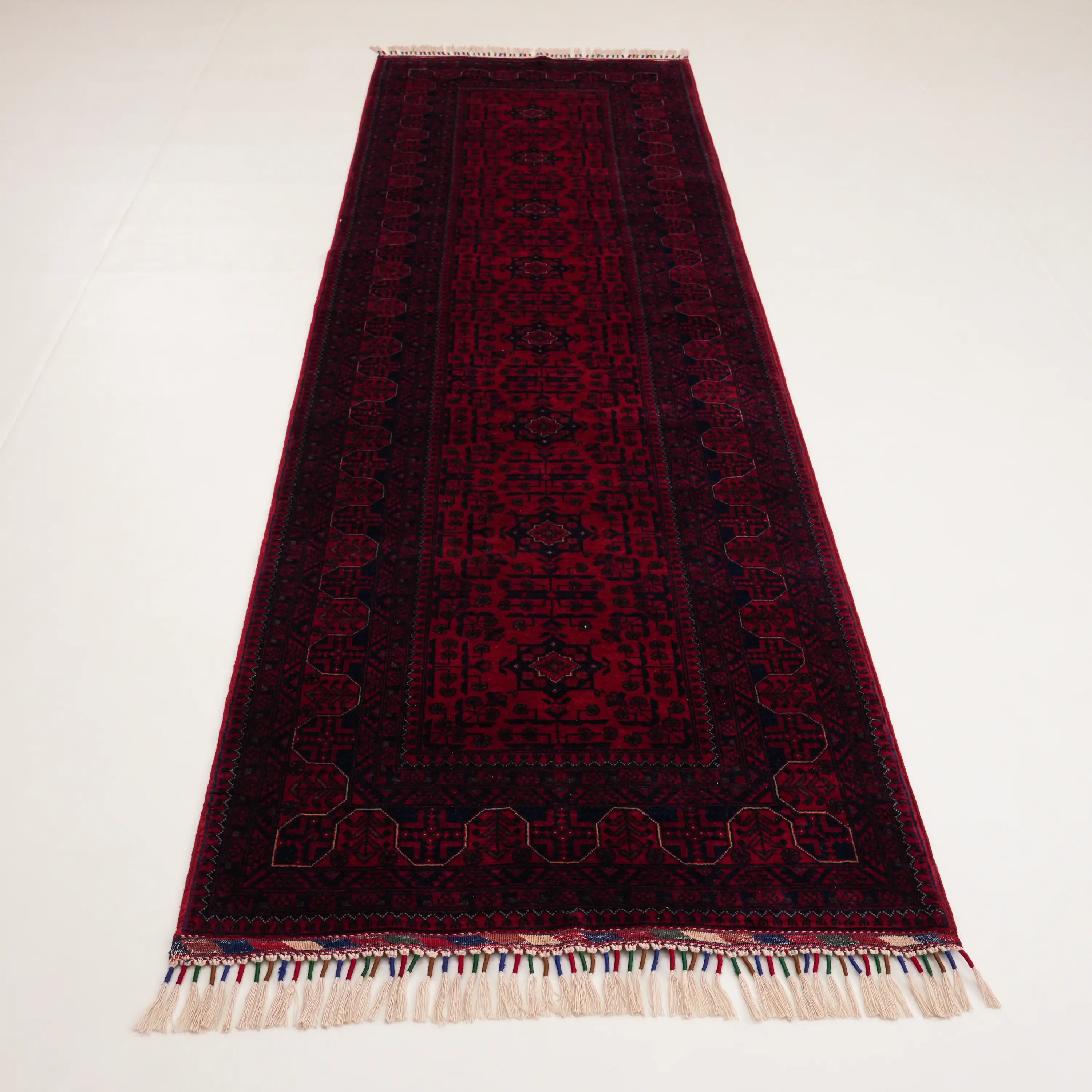 El Dokuma Afgan Desenli Etnik Yün Bordo Bilicik Halı