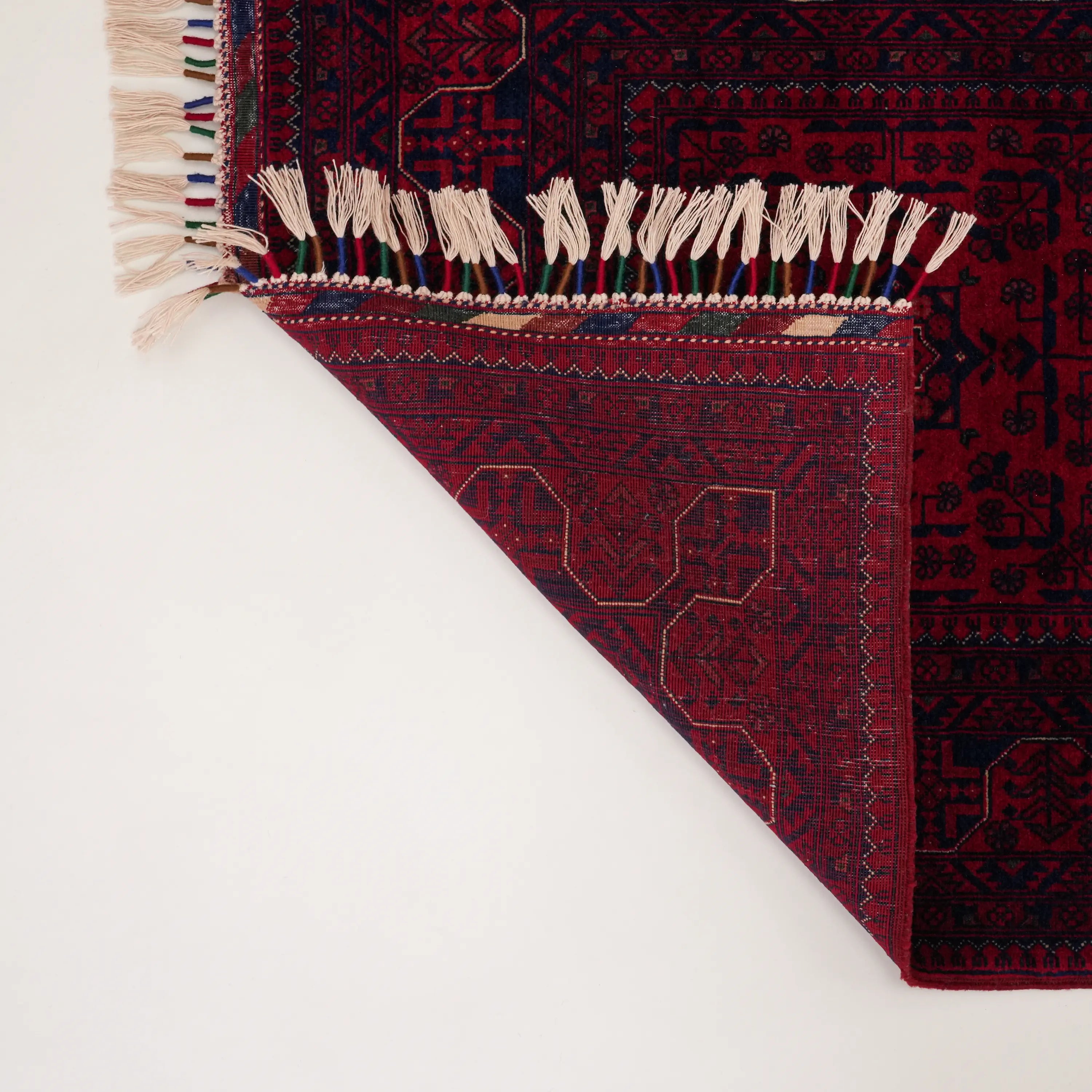 El Dokuma Afgan Desenli Etnik Yün Bordo Bilicik Halı