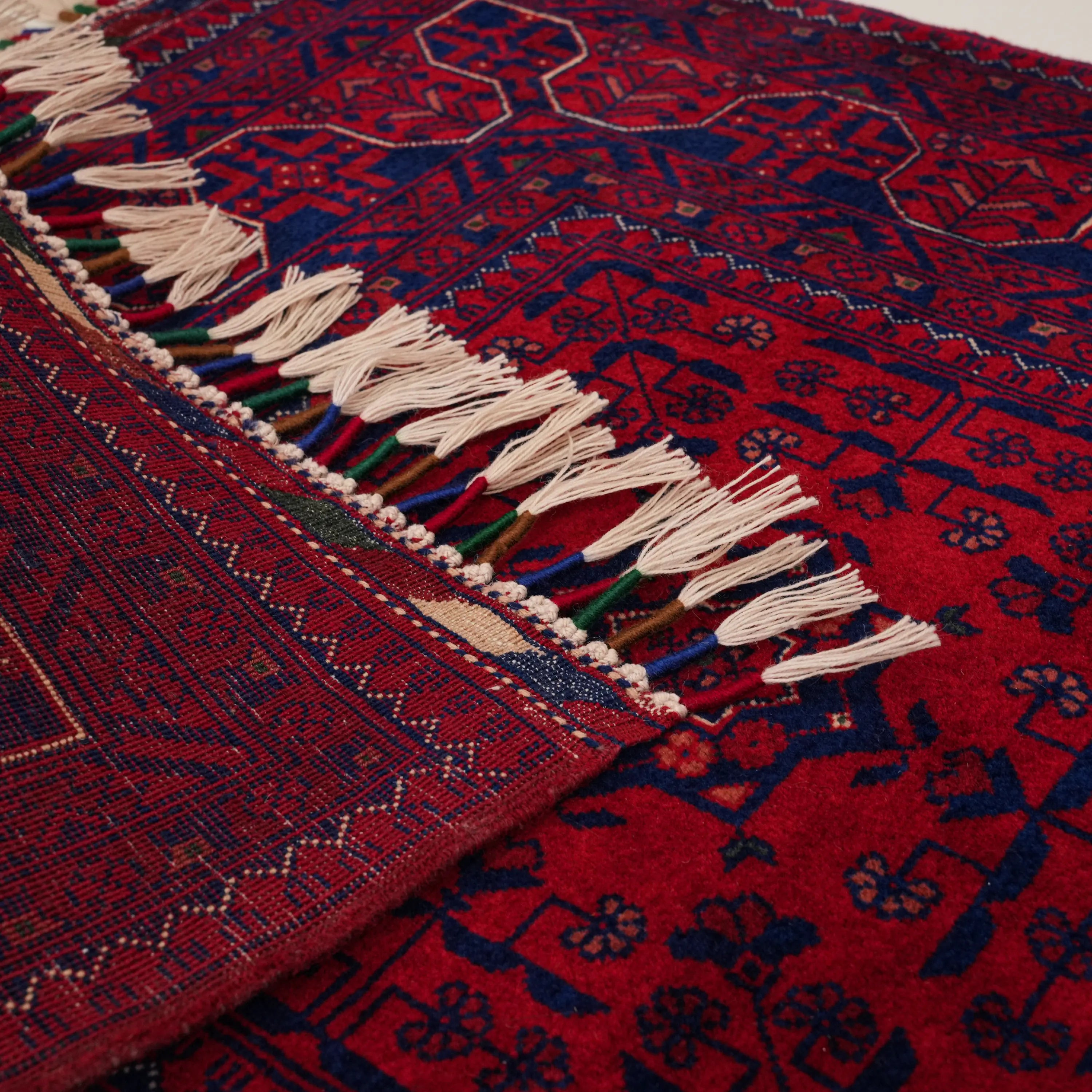 El Dokuma Afgan Desenli Etnik Yün Bordo Bilicik Halı