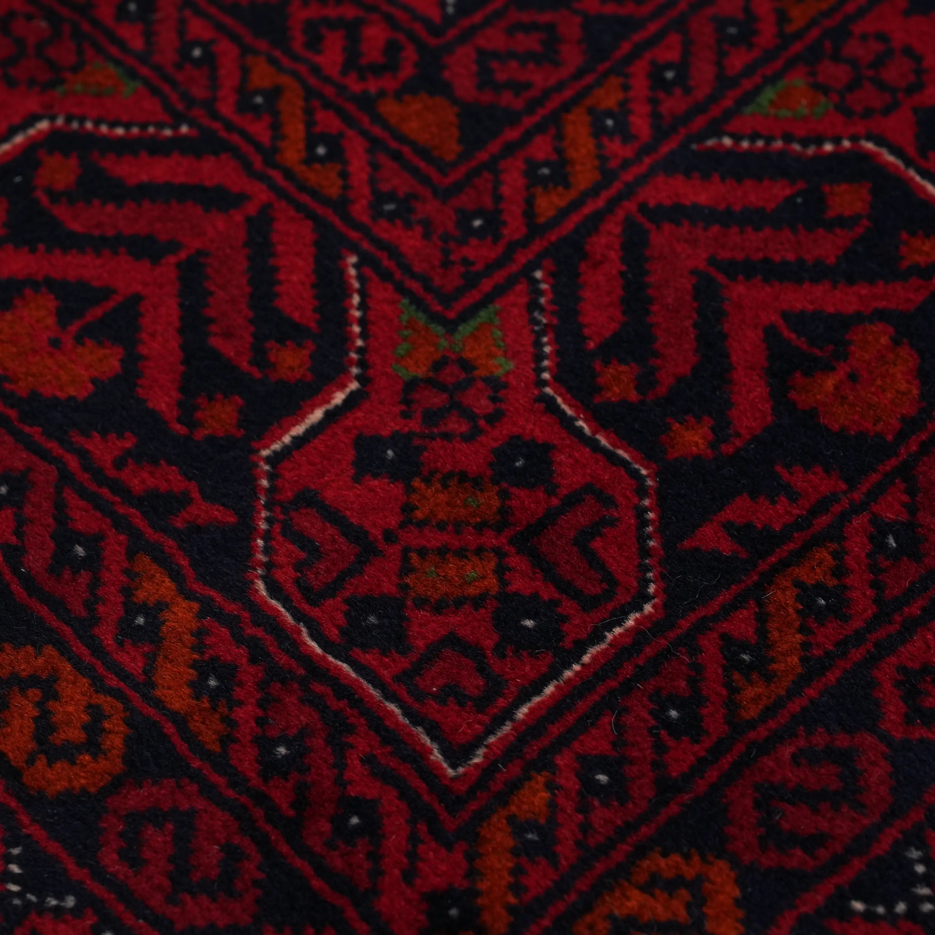 Handwoven Afghan Pattern Burgundy Wool Bilicik Rug