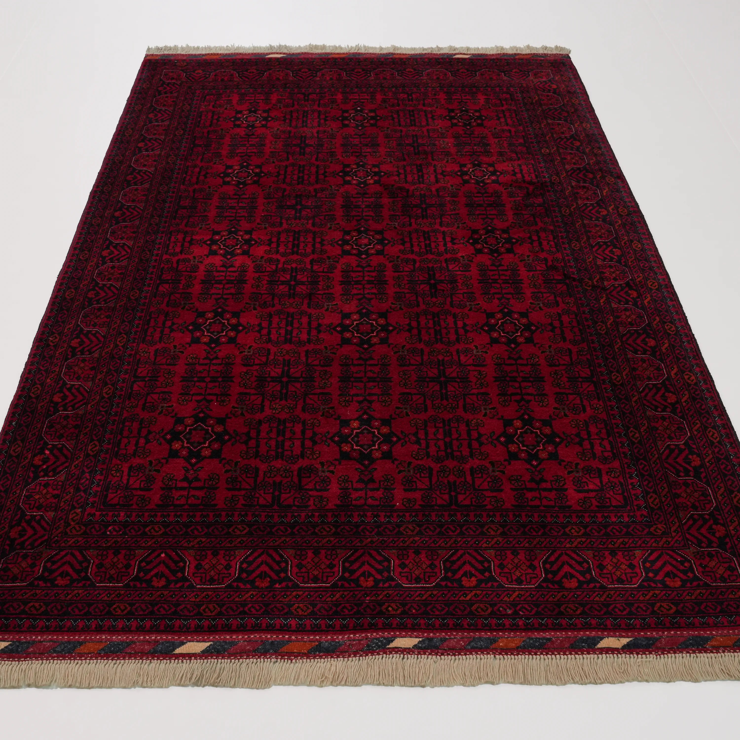 Handwoven Afghan Pattern Burgundy Wool Bilicik Rug