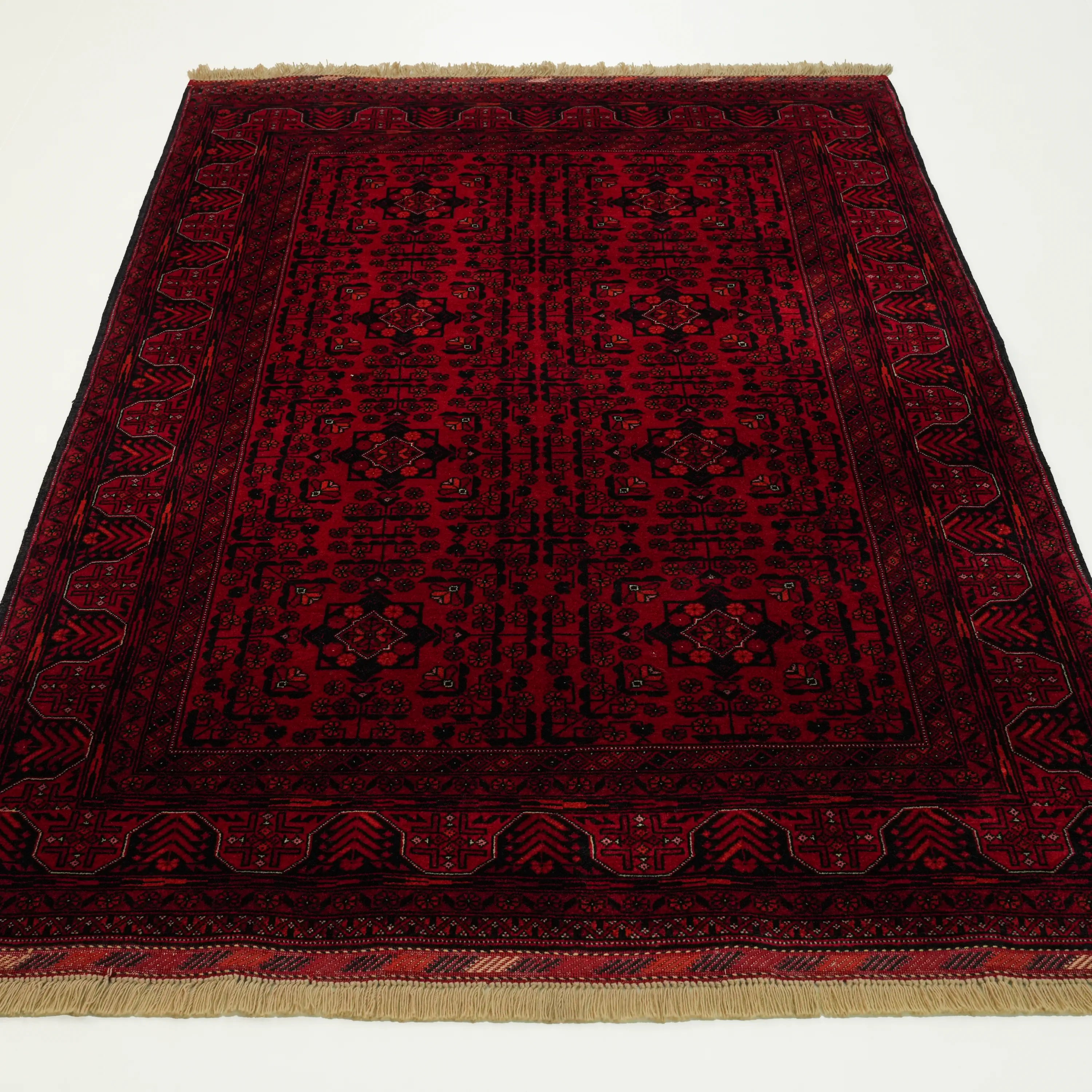 Handwoven Afghan Pattern Wool Burgundy Ethnic Bilicik Rug