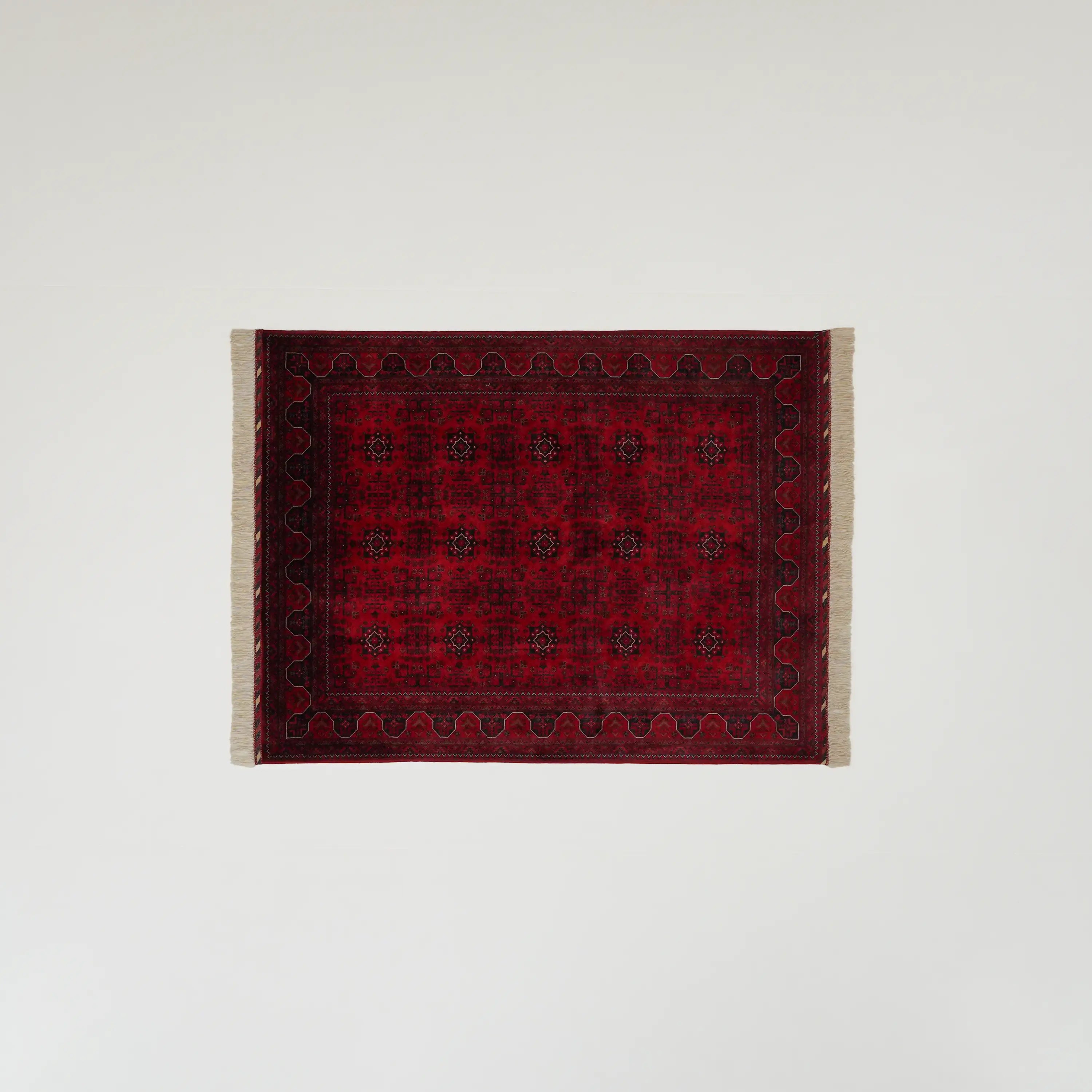 El Dokuma Afgan Desenli Yün Bordo Etnik Bilicik Halı