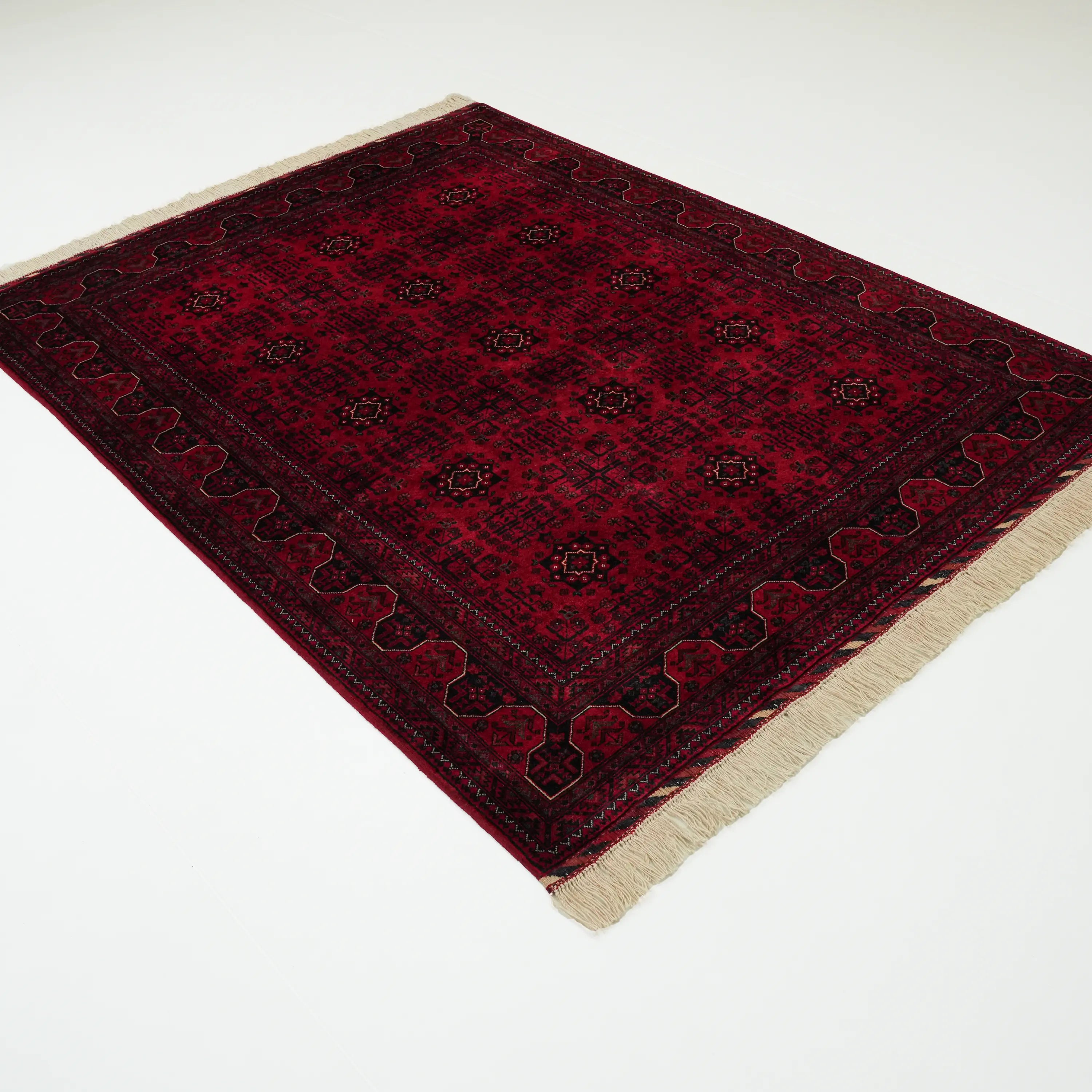 El Dokuma Afgan Desenli Yün Bordo Etnik Bilicik Halı