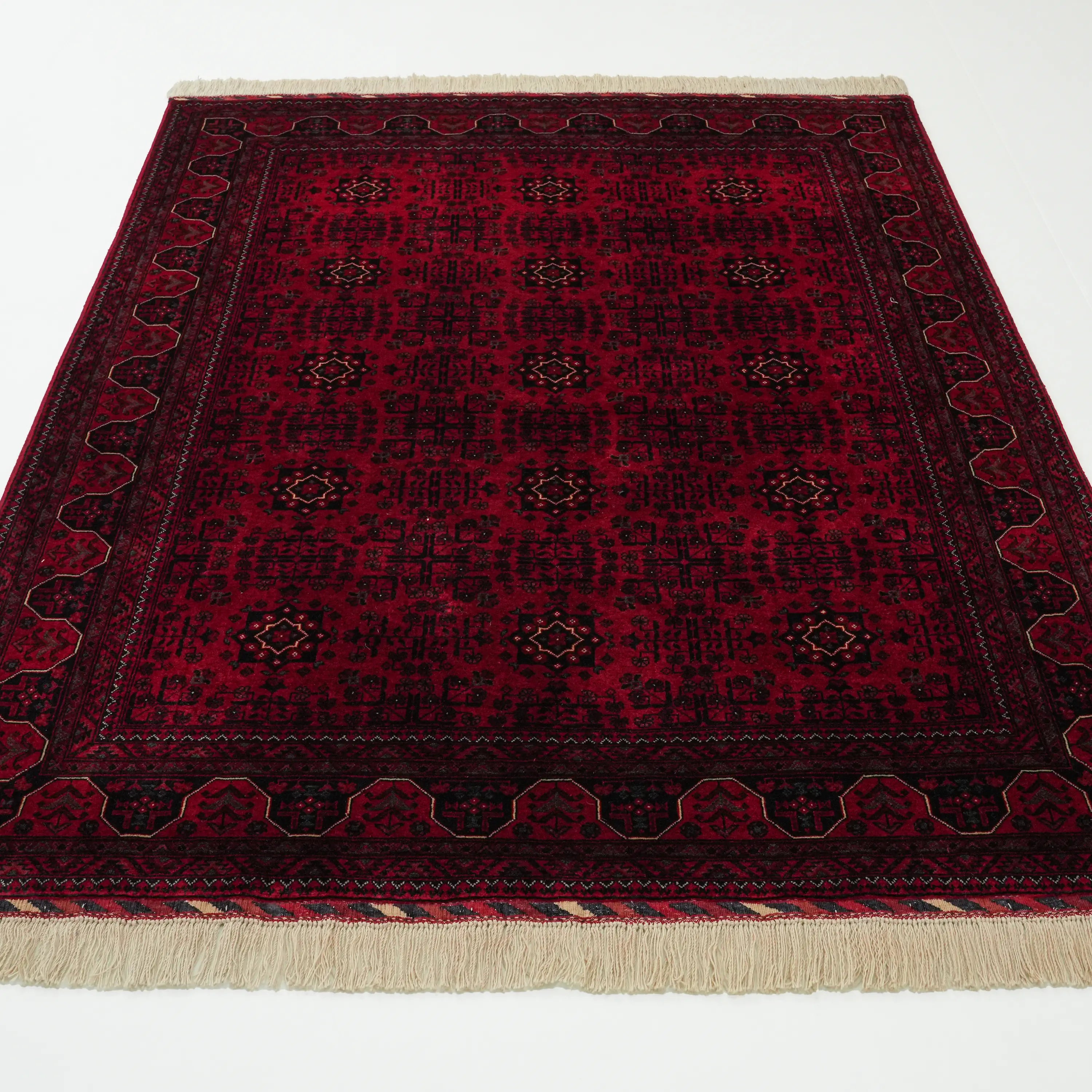 El Dokuma Afgan Desenli Yün Bordo Etnik Bilicik Halı