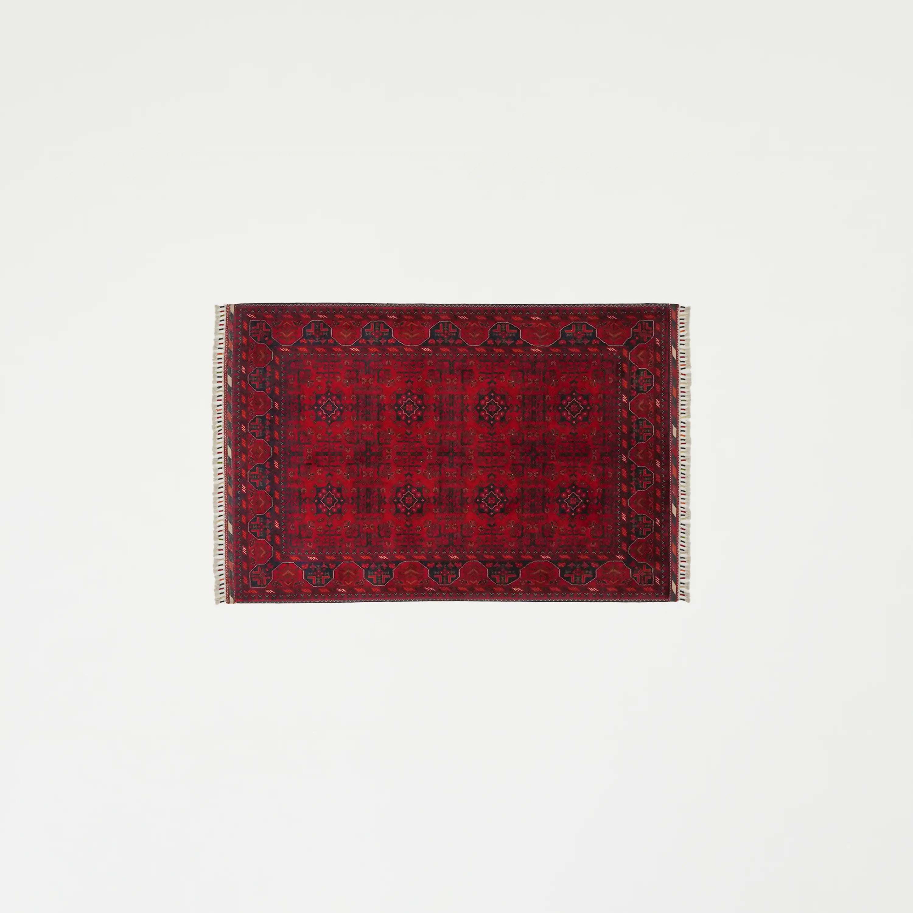 El Dokuma Afgan Desenli Yün Bordo Etnik Bilicik Halı