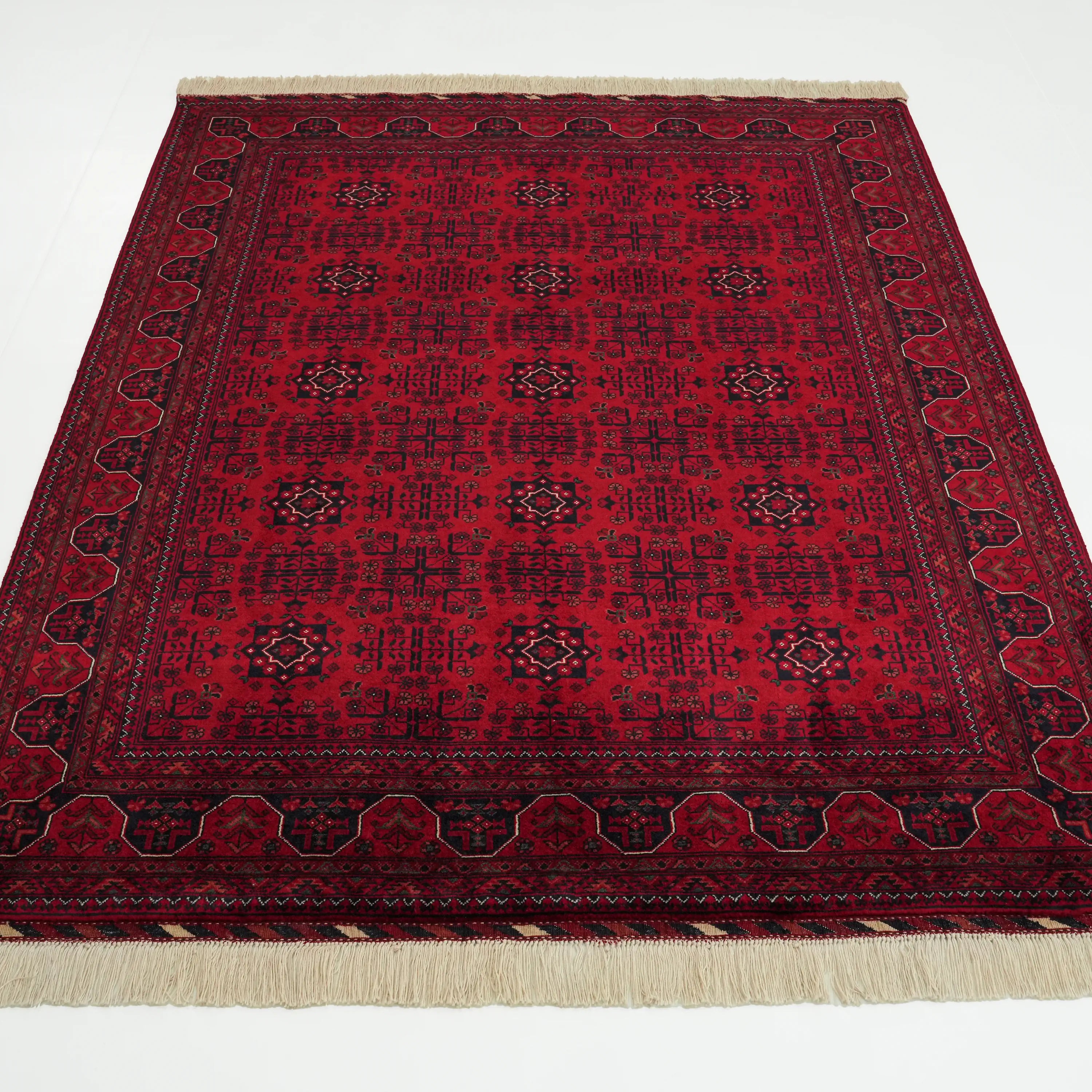 El Dokuma Afgan Desenli Yün Bordo Etnik Bilicik Halı