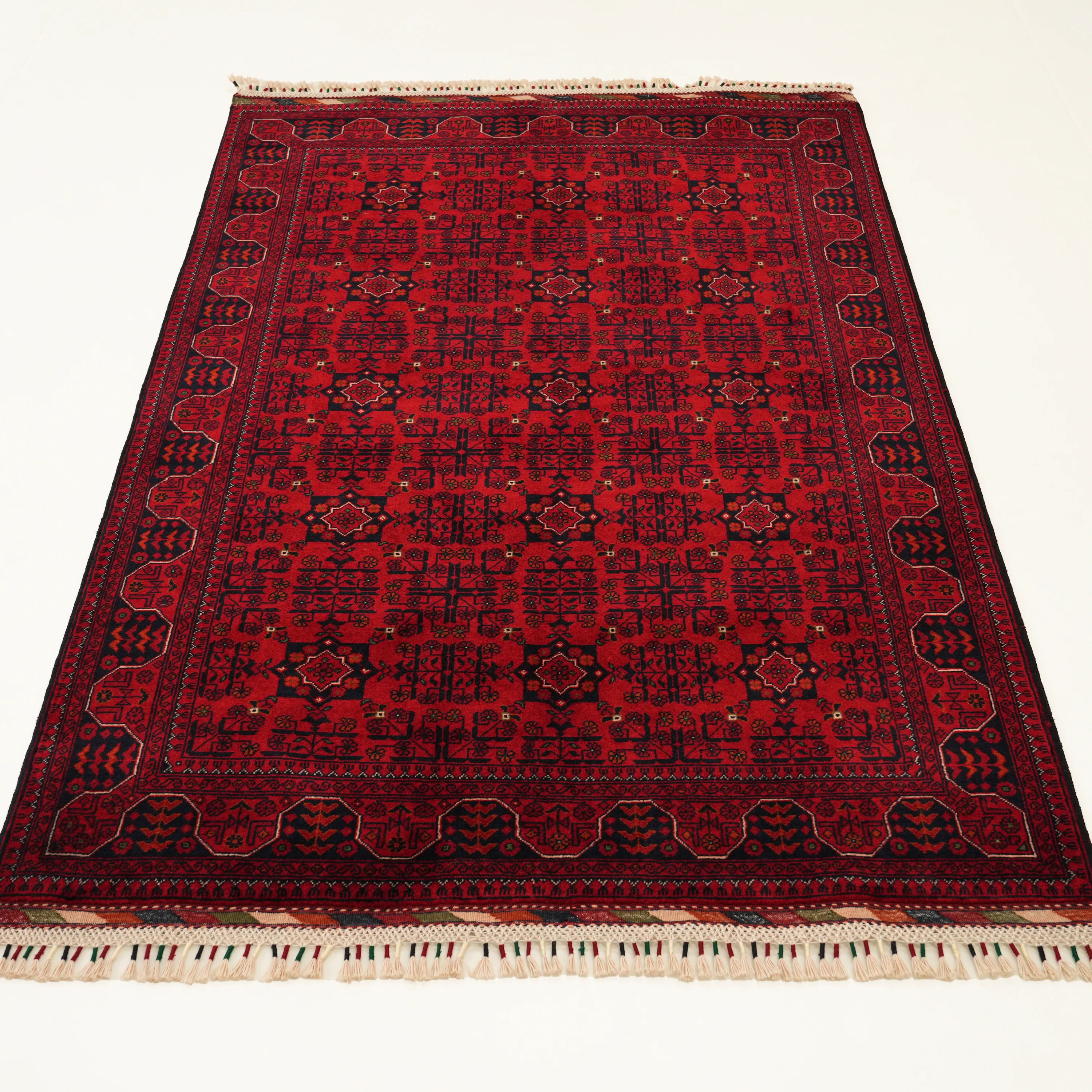 Handwoven Afghan-Patterned Wool Burgundy Ethnic Bilicik Rug