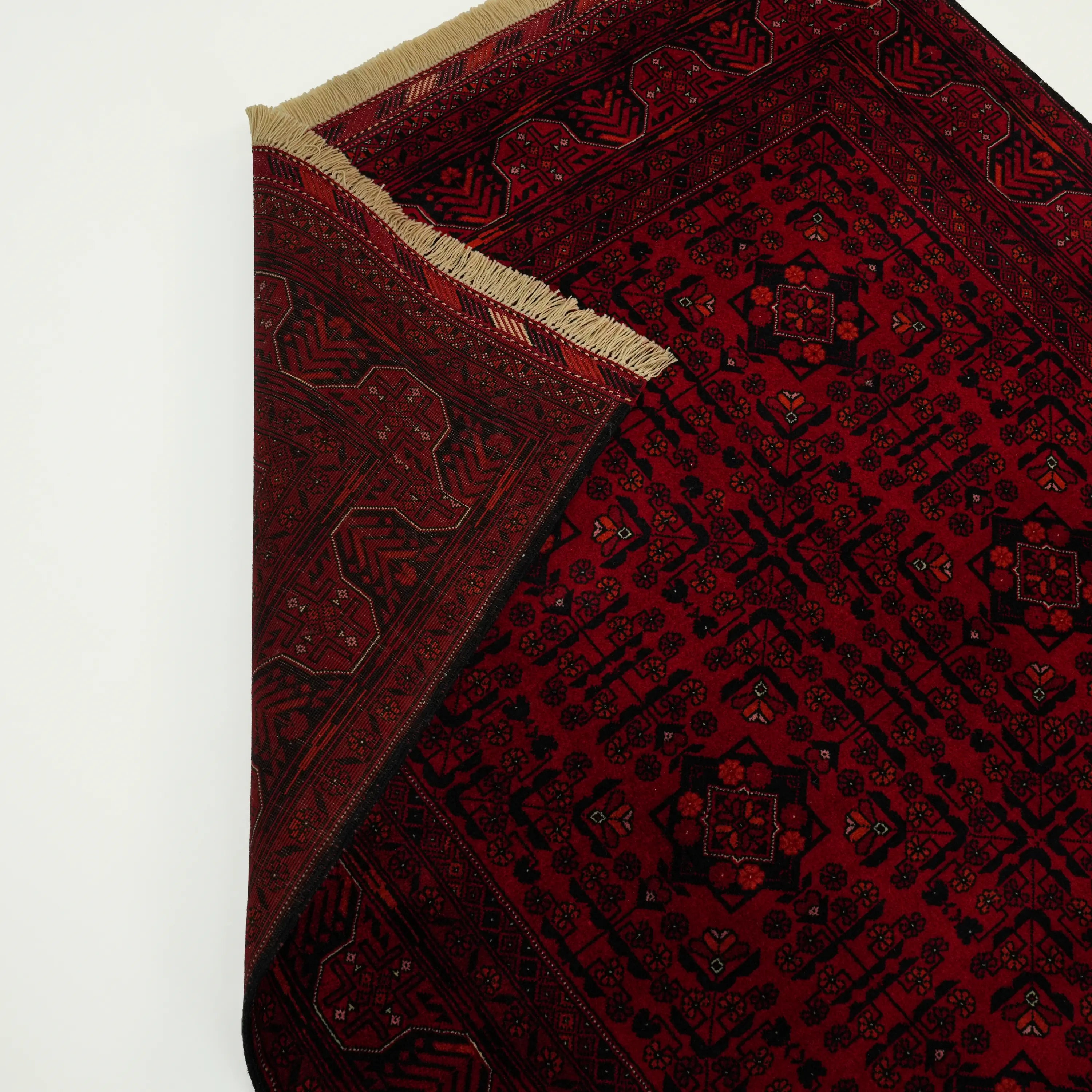 Handwoven Afghan Pattern Wool Burgundy Ethnic Bilicik Rug