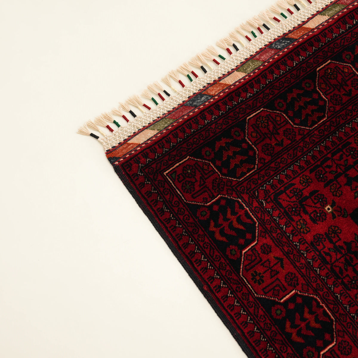 El Dokuma Afgan Desenli Yün Bordo Etnik Bilicik Halı — oturma odası halısı