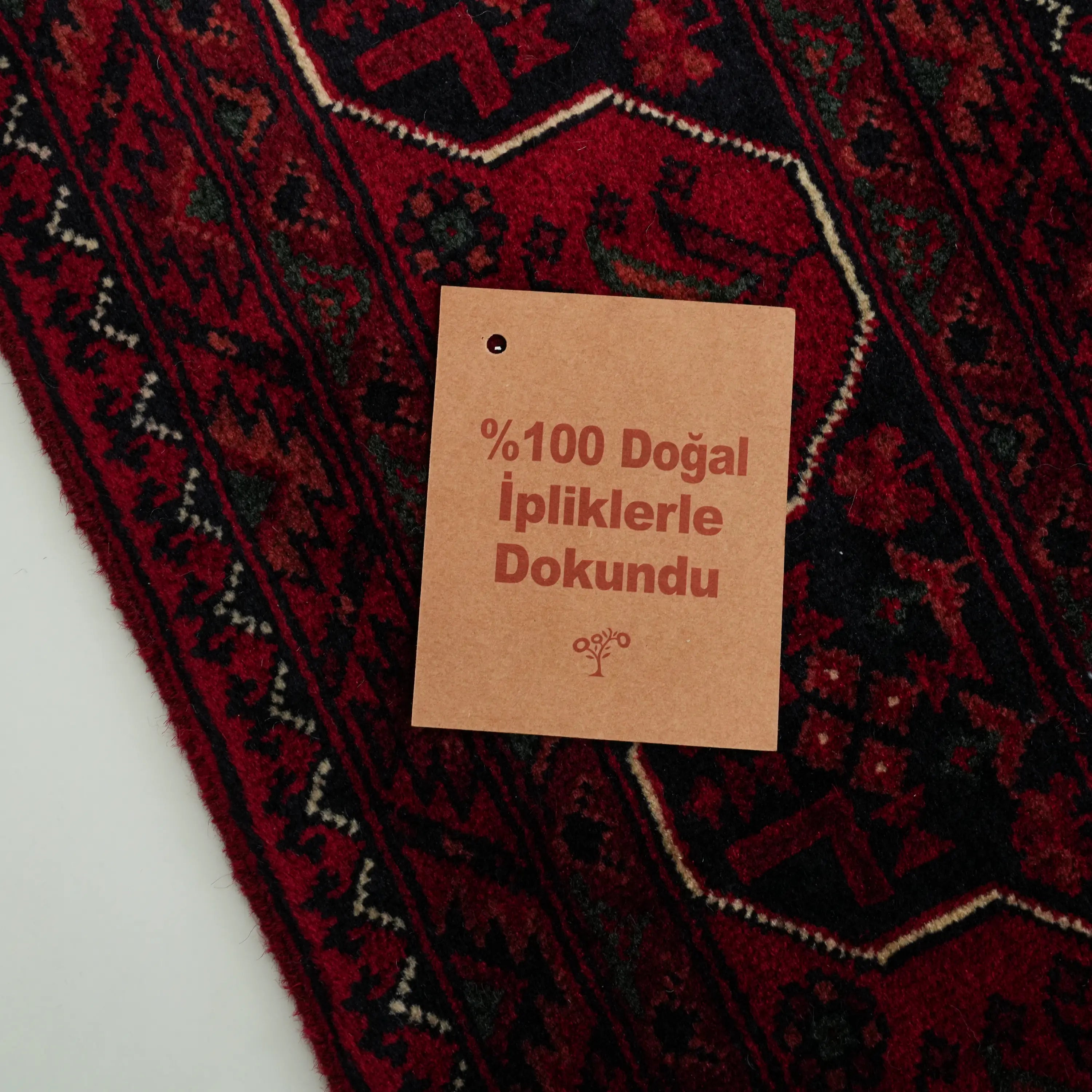 El Dokuma Afgan Desenli Yün Bordo Etnik Bilicik Halı