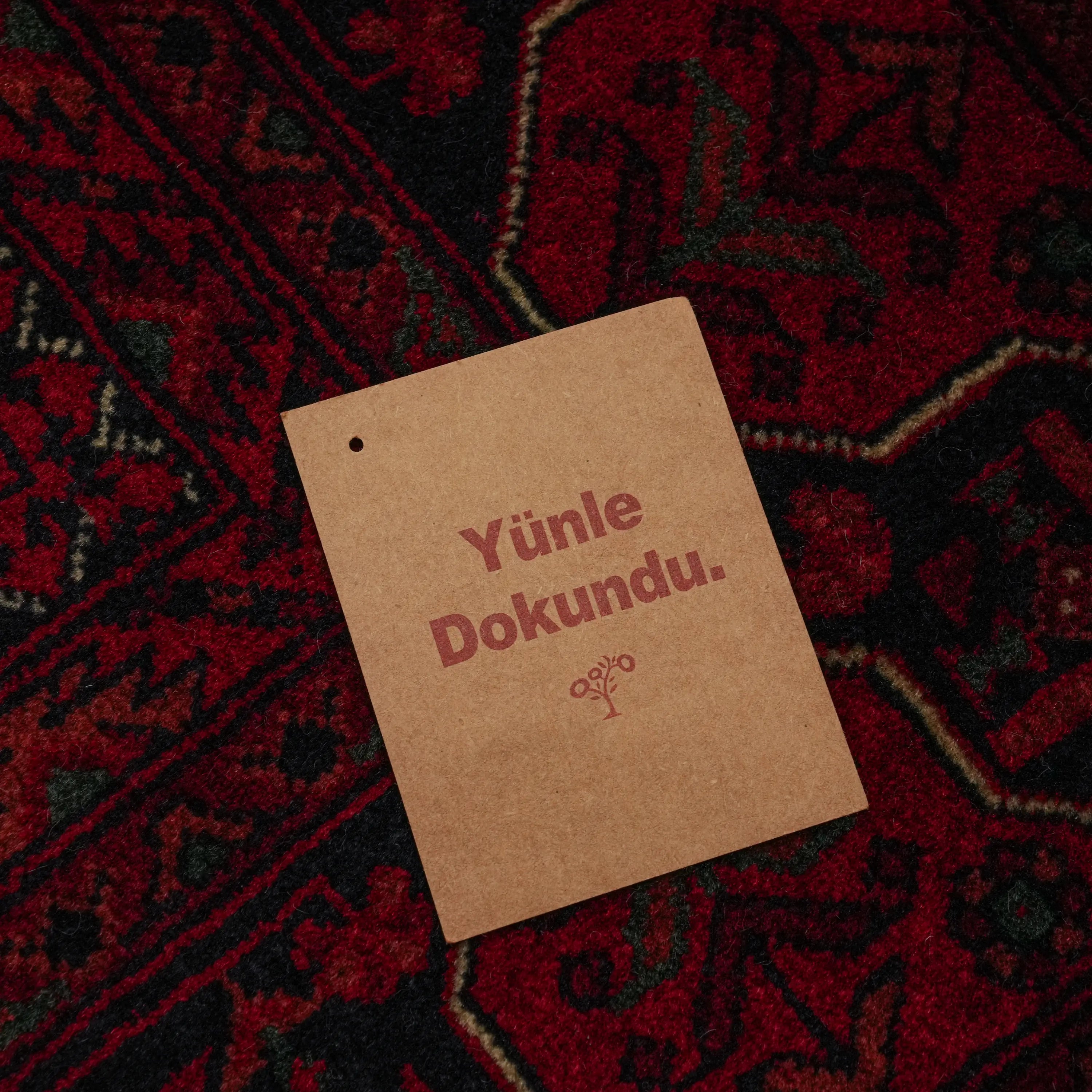 El Dokuma Afgan Desenli Yün Bordo Etnik Bilicik Halı