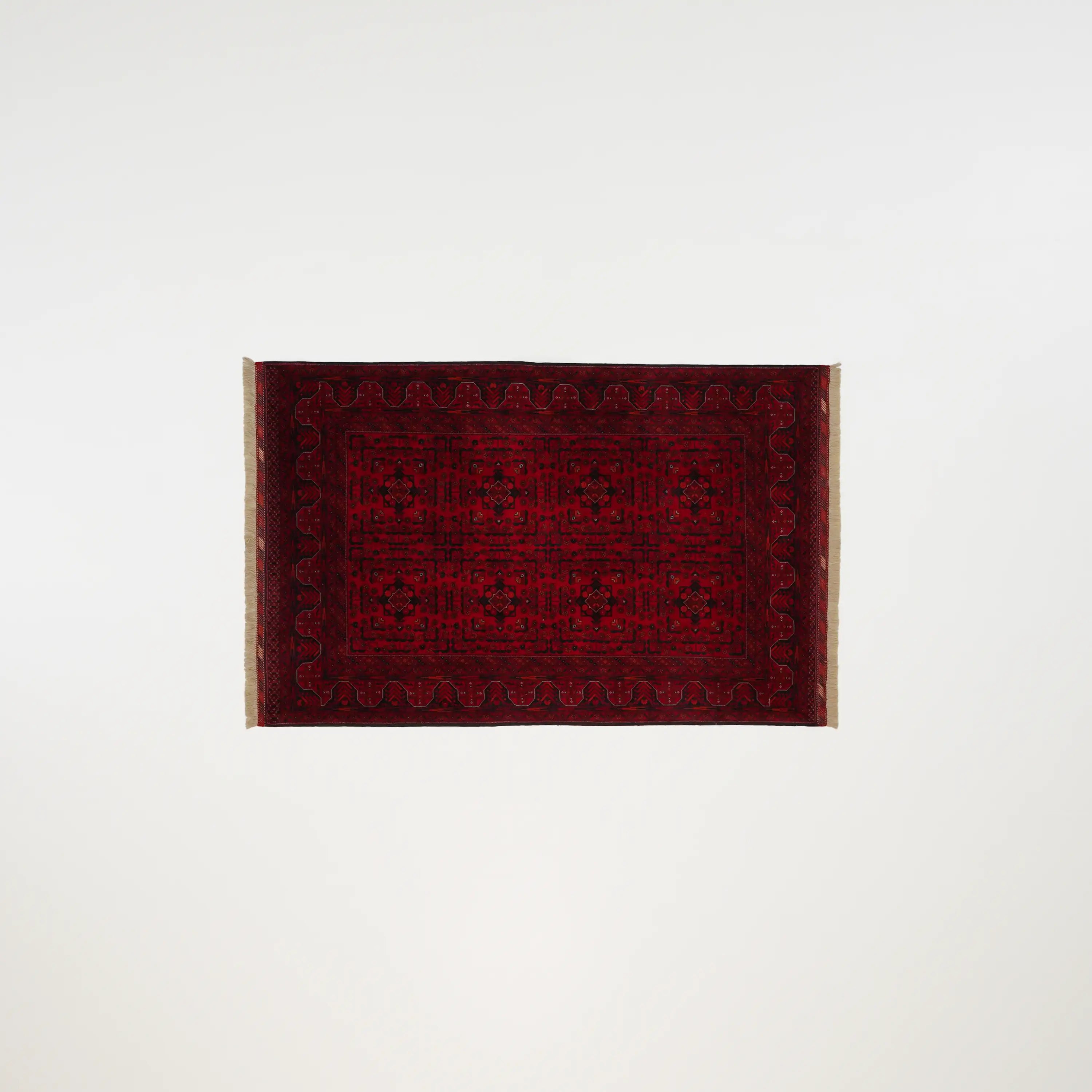 Handwoven Afghan Pattern Wool Burgundy Ethnic Bilicik Rug