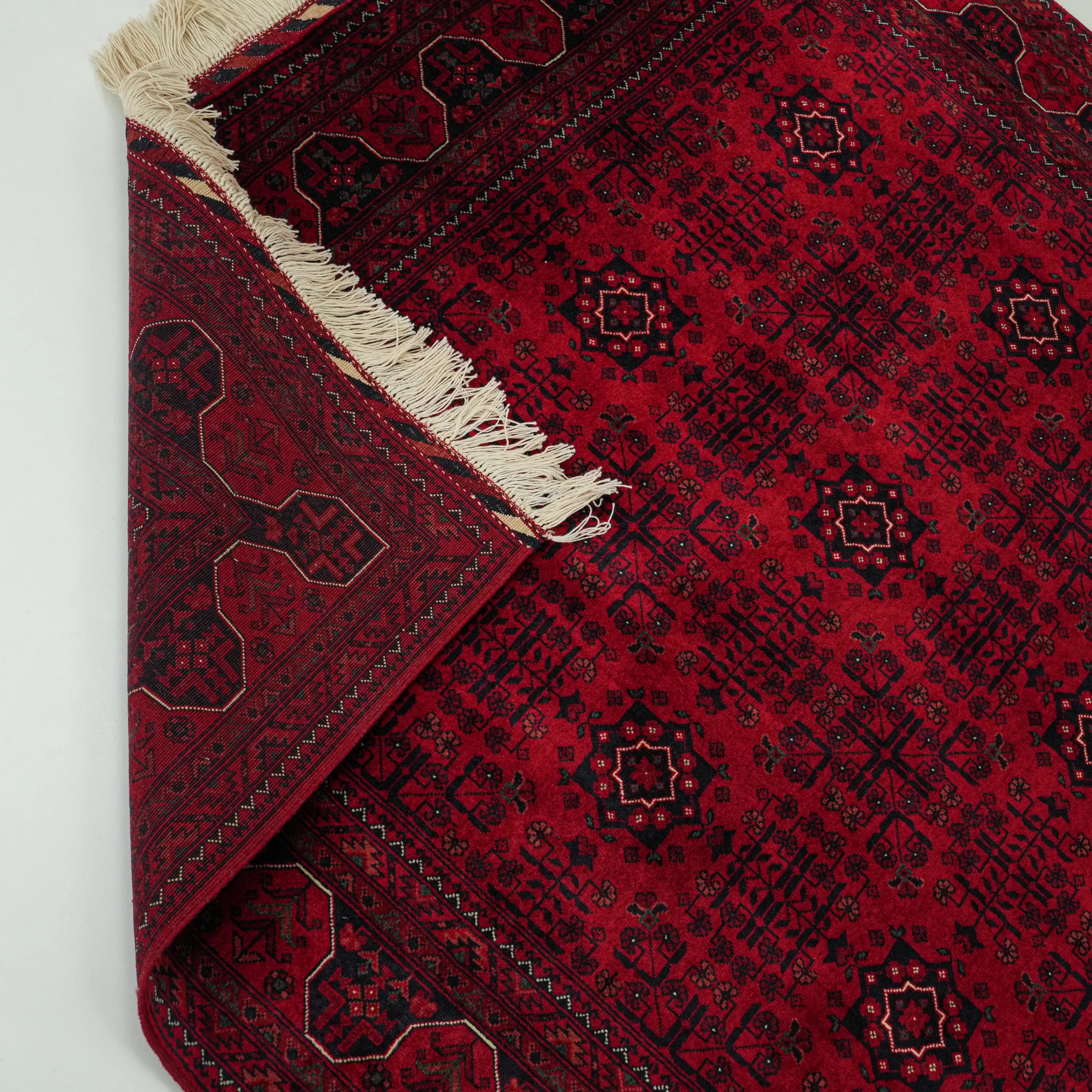 El Dokuma Afgan Desenli Yün Bordo Etnik Bilicik Halı