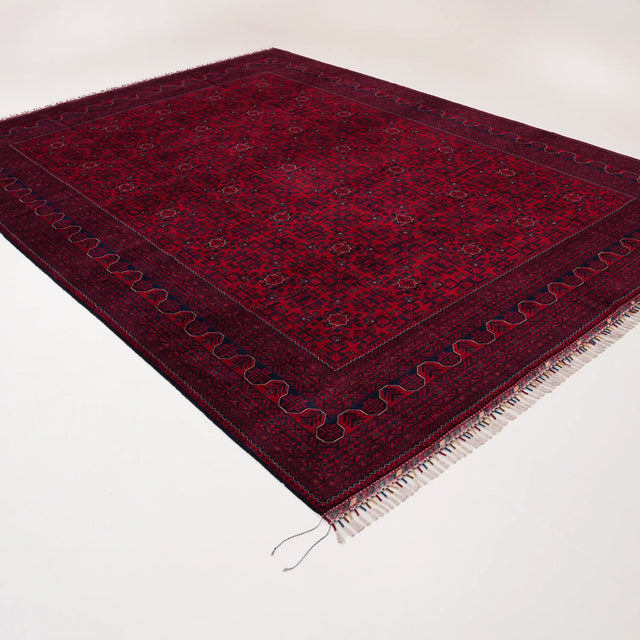 El Dokuma Afgan Desenli Yün Bordo Khamyap Halı, 295x400 cm — Halıcızade