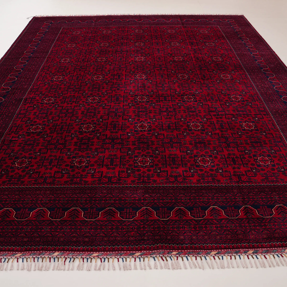 El Dokuma Afgan Desenli Yün Bordo Khamyap Halı — 295x400 cm