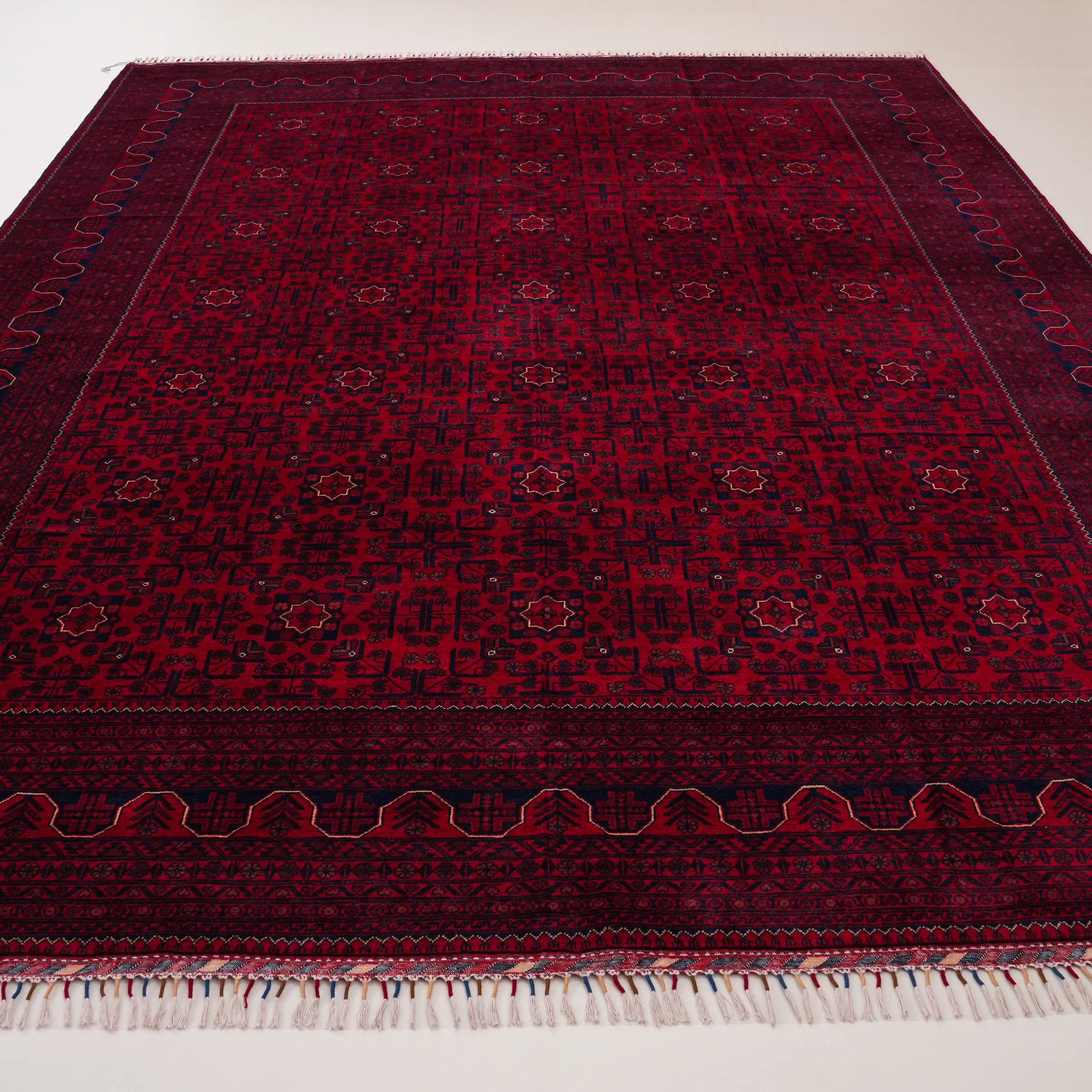 El Dokuma Afgan Desenli Yün Bordo Khamyap Halı