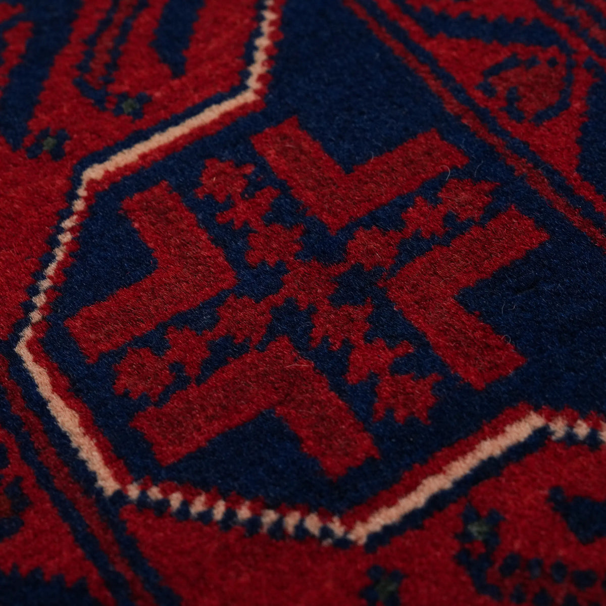 Burgundy Afghan-Pattern Hand-Knotted Wool Rug, Khamyap Series — entryway rug