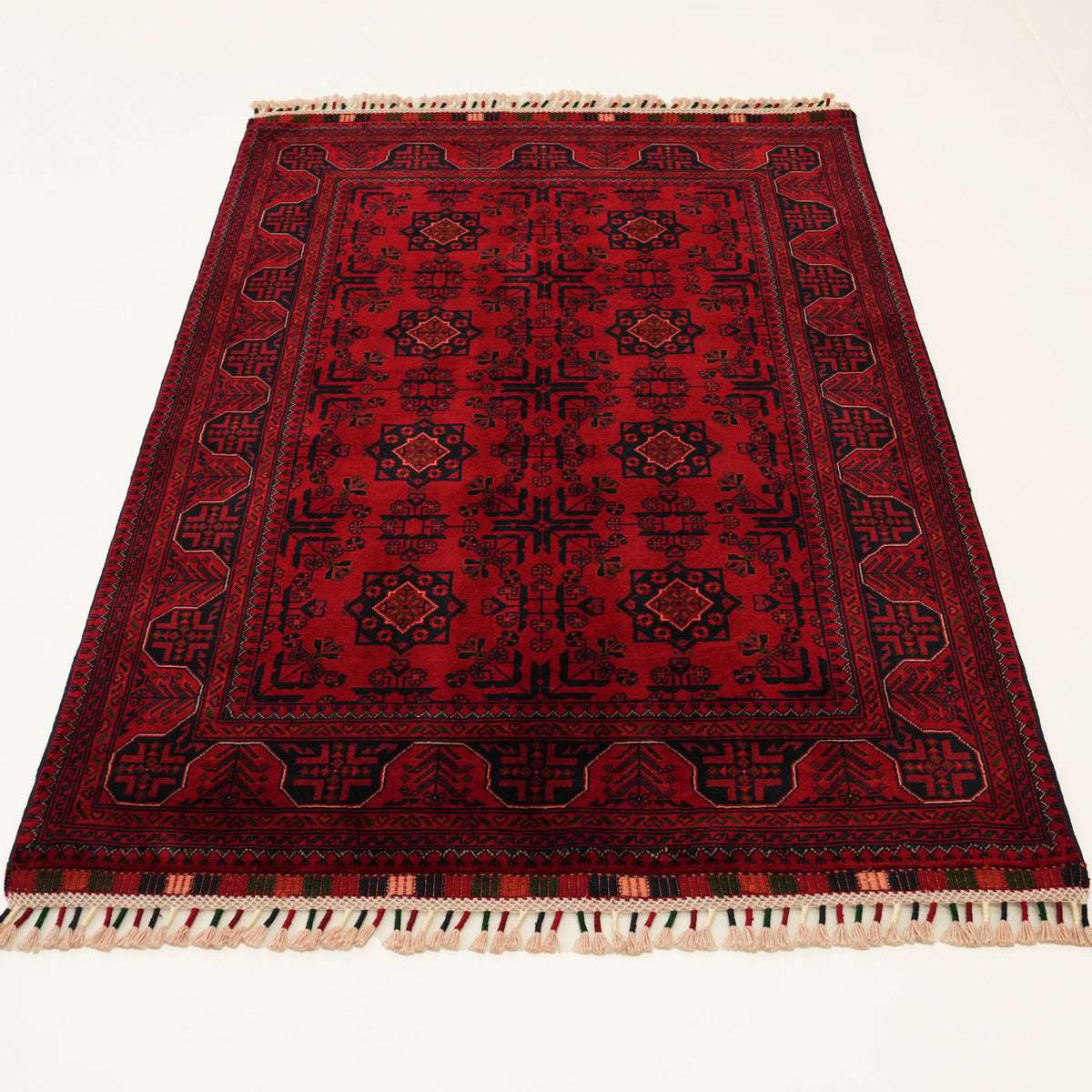 El Dokuma Afgan Desenli Yün Etnik Bordo Bilicik Halı — 104x157 cm