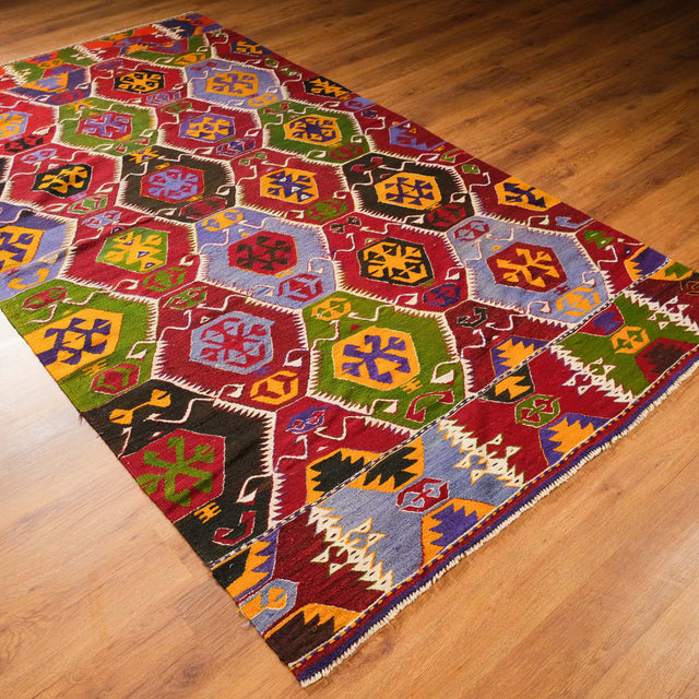 El Dokuma Anadolu Desenli Sandık Eskisi Barak Kilim, rengarenk, 147x280 cm — Halıcızade